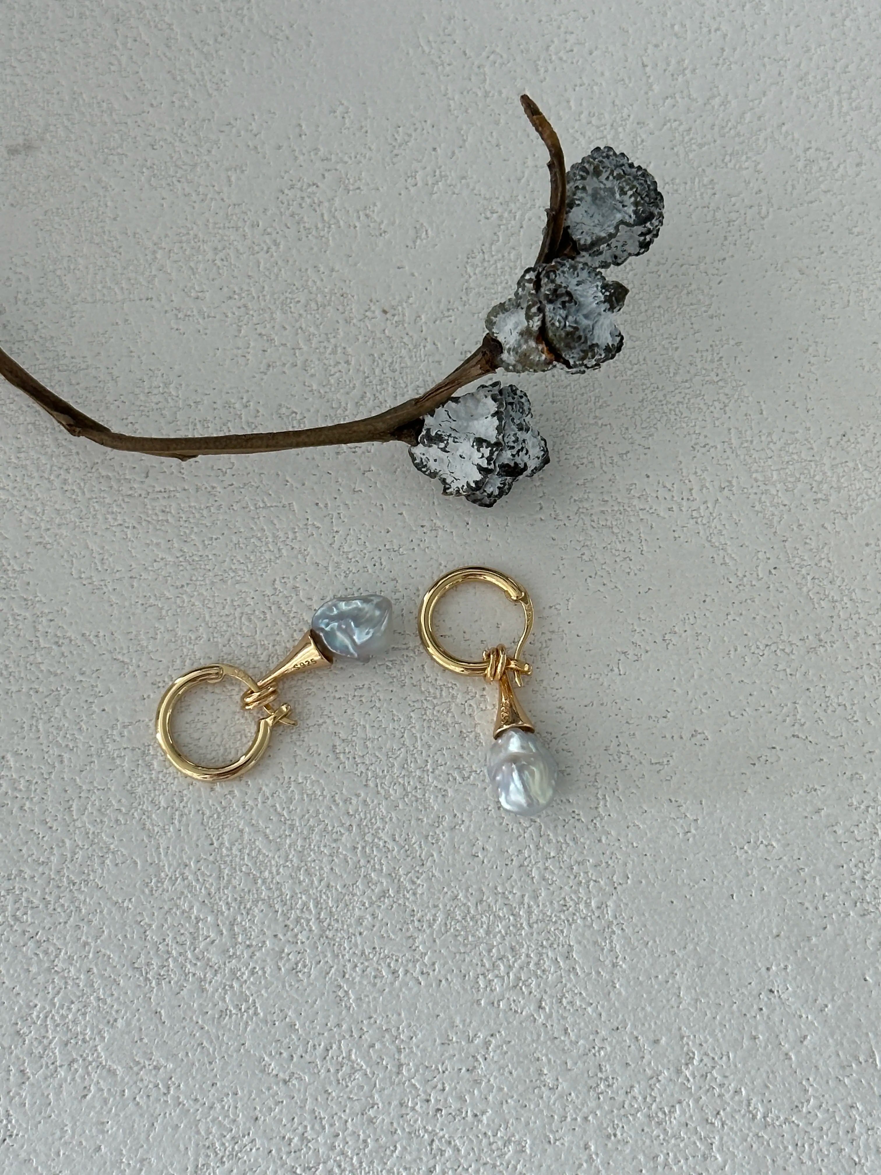 18K Gray Irregular Baroque Pearl Drop Earrings