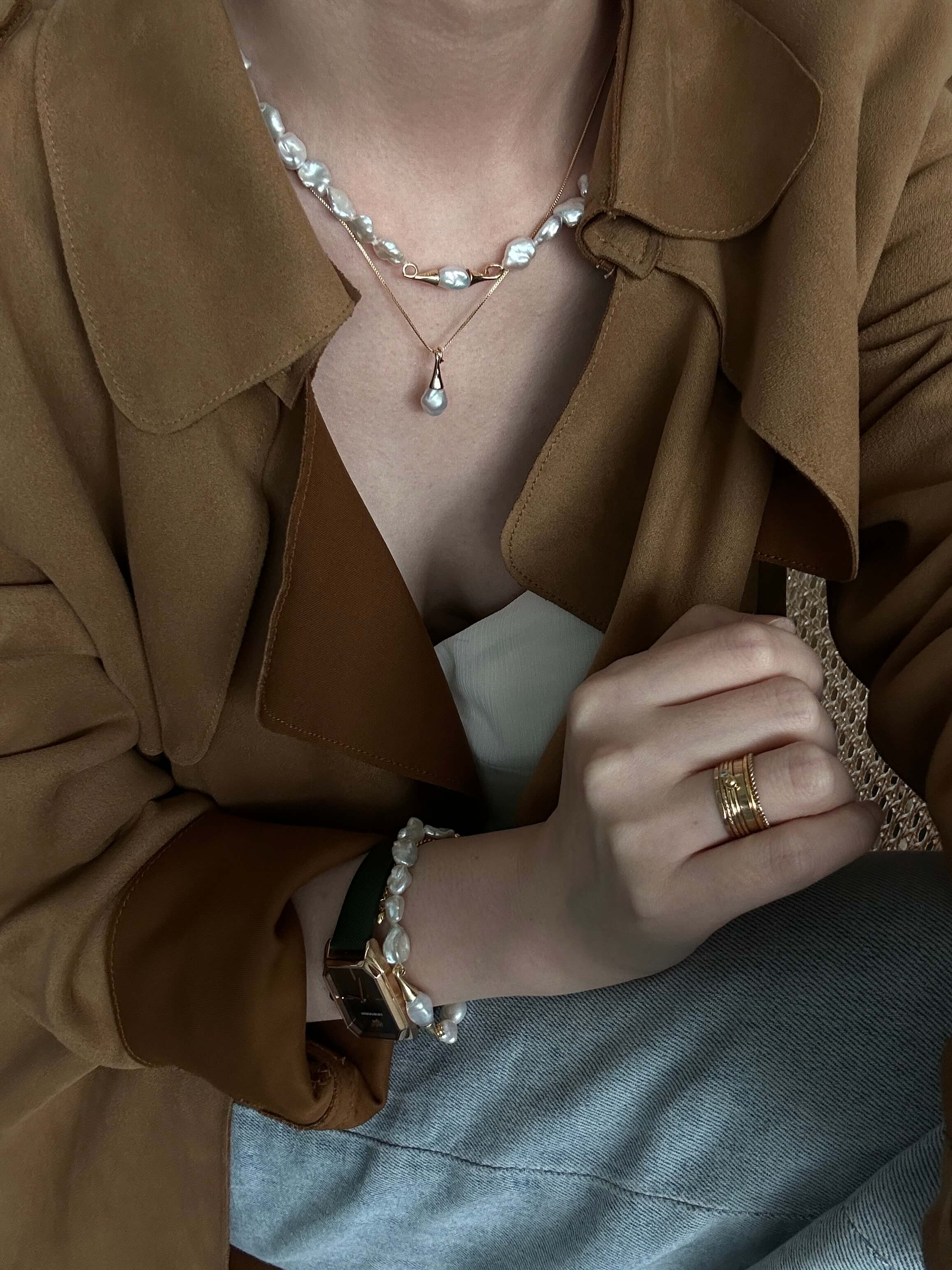 18K Gold Freshwater Keshi Pearl Strand Necklace