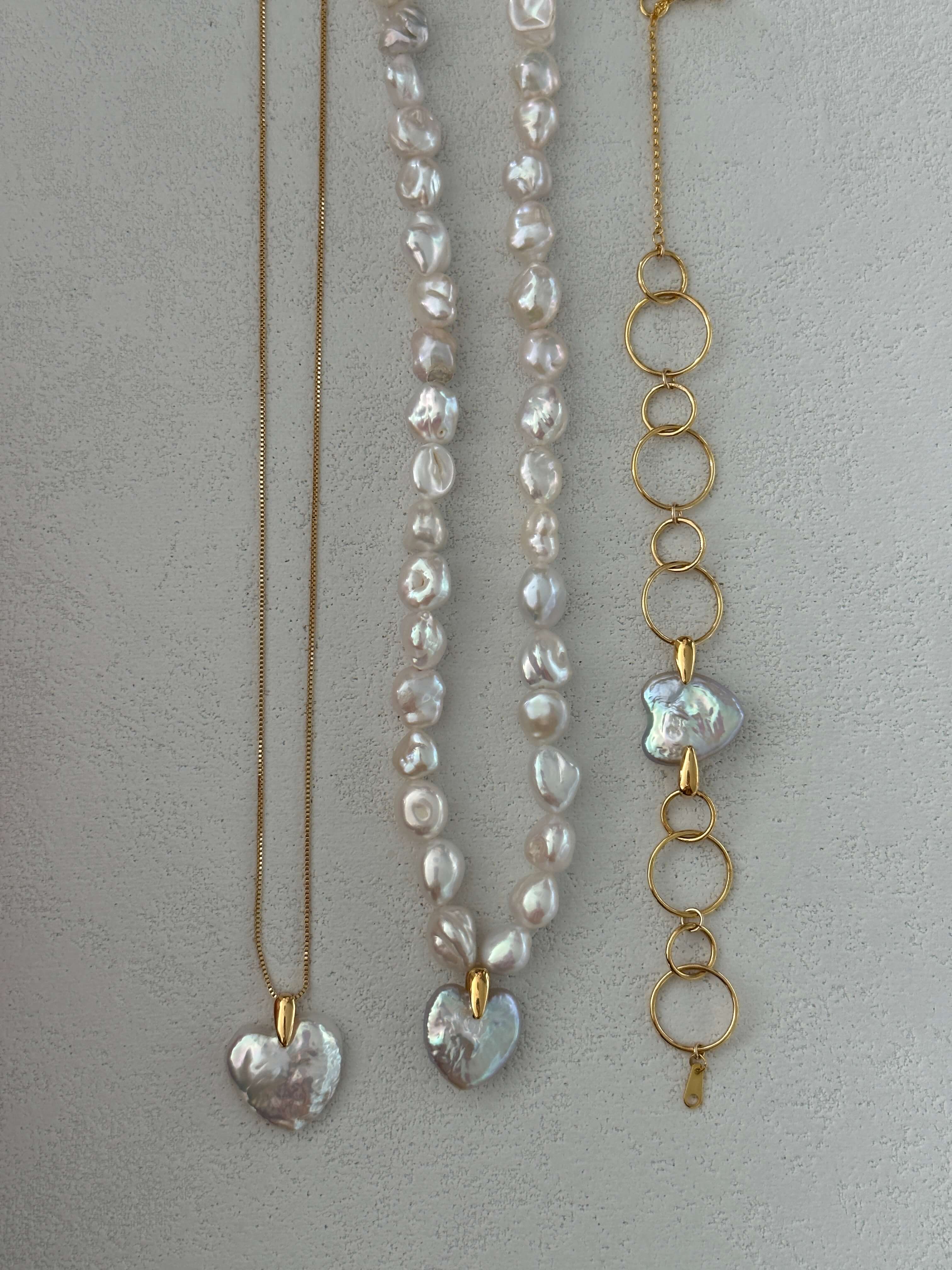 14K Gold Heart Baroque Pearl Pendant Necklace