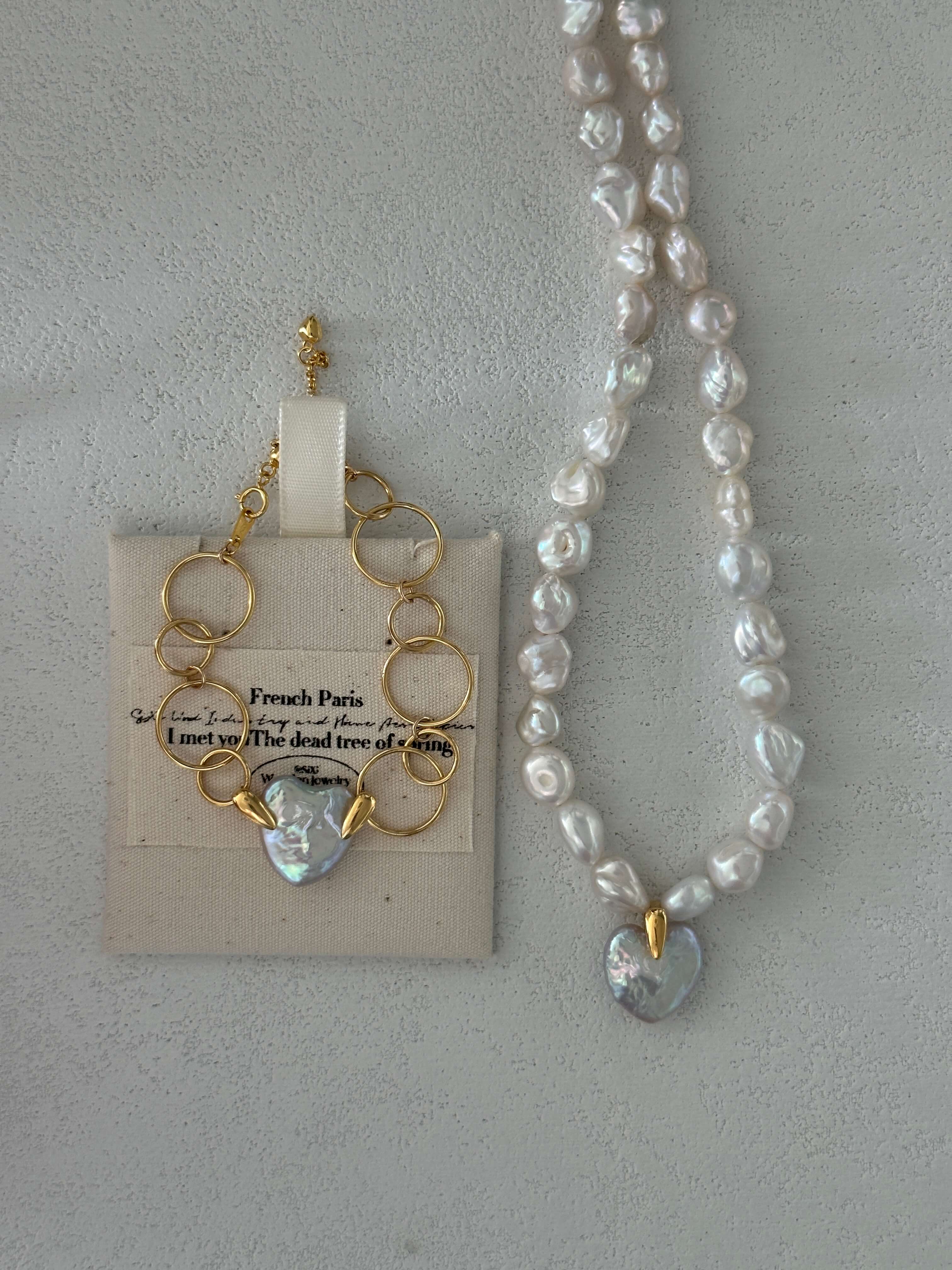 Heart Baroque Pearl Pendant with Keshi Pearl Strand Necklace