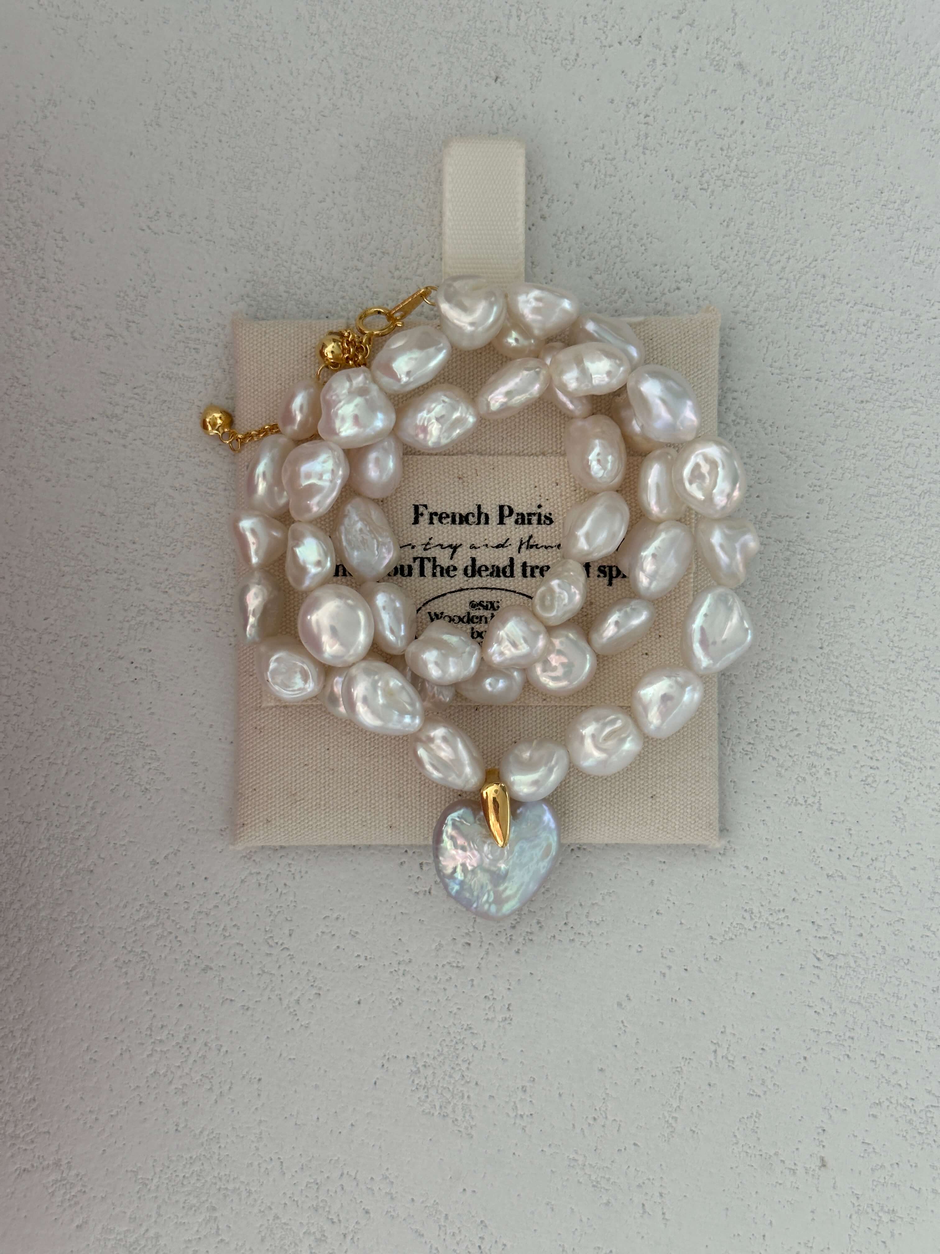 Heart Baroque Pearl Pendant with Keshi Pearl Strand Necklace