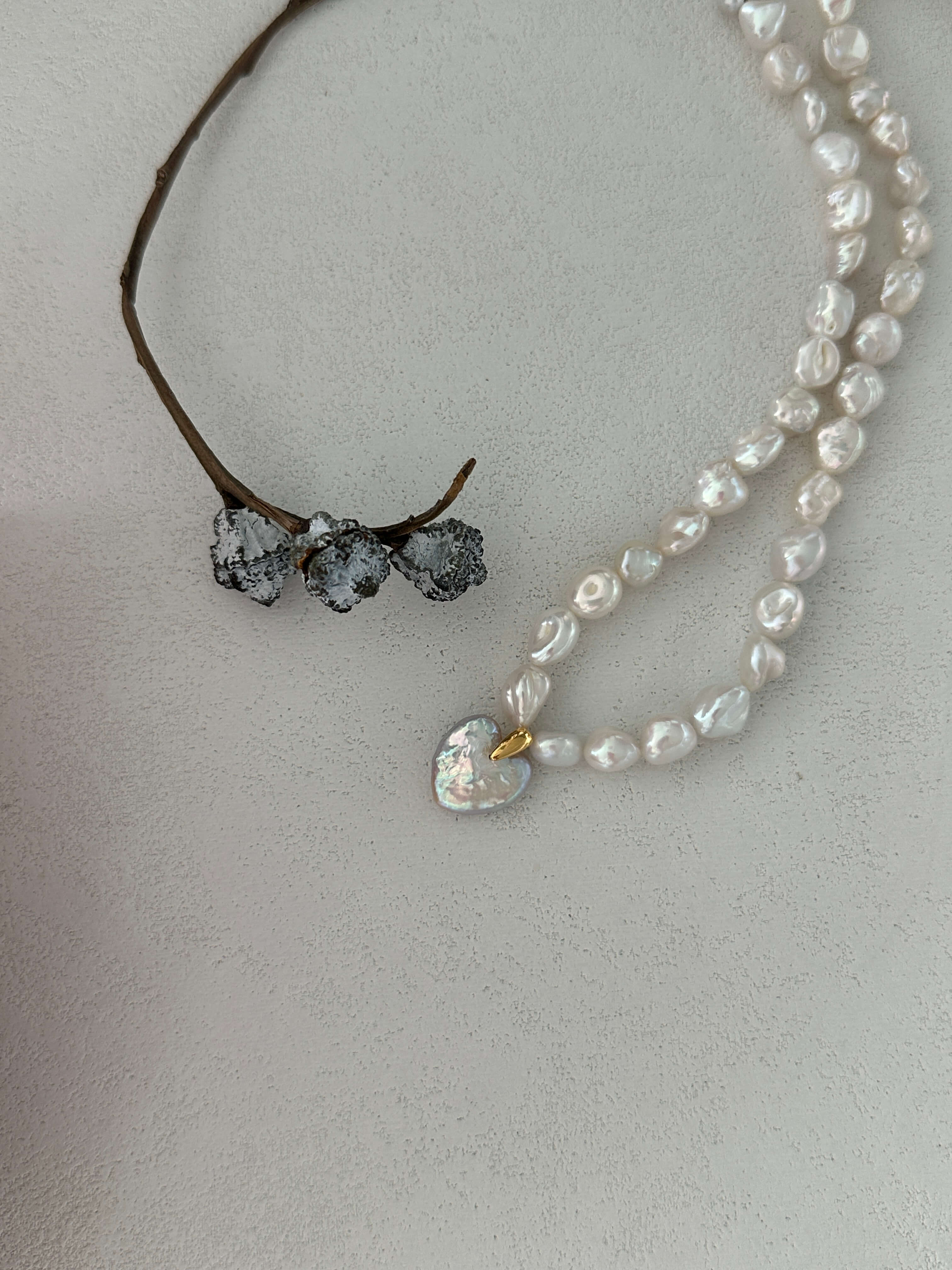 Heart Baroque Pearl Pendant with Keshi Pearl Strand Necklace