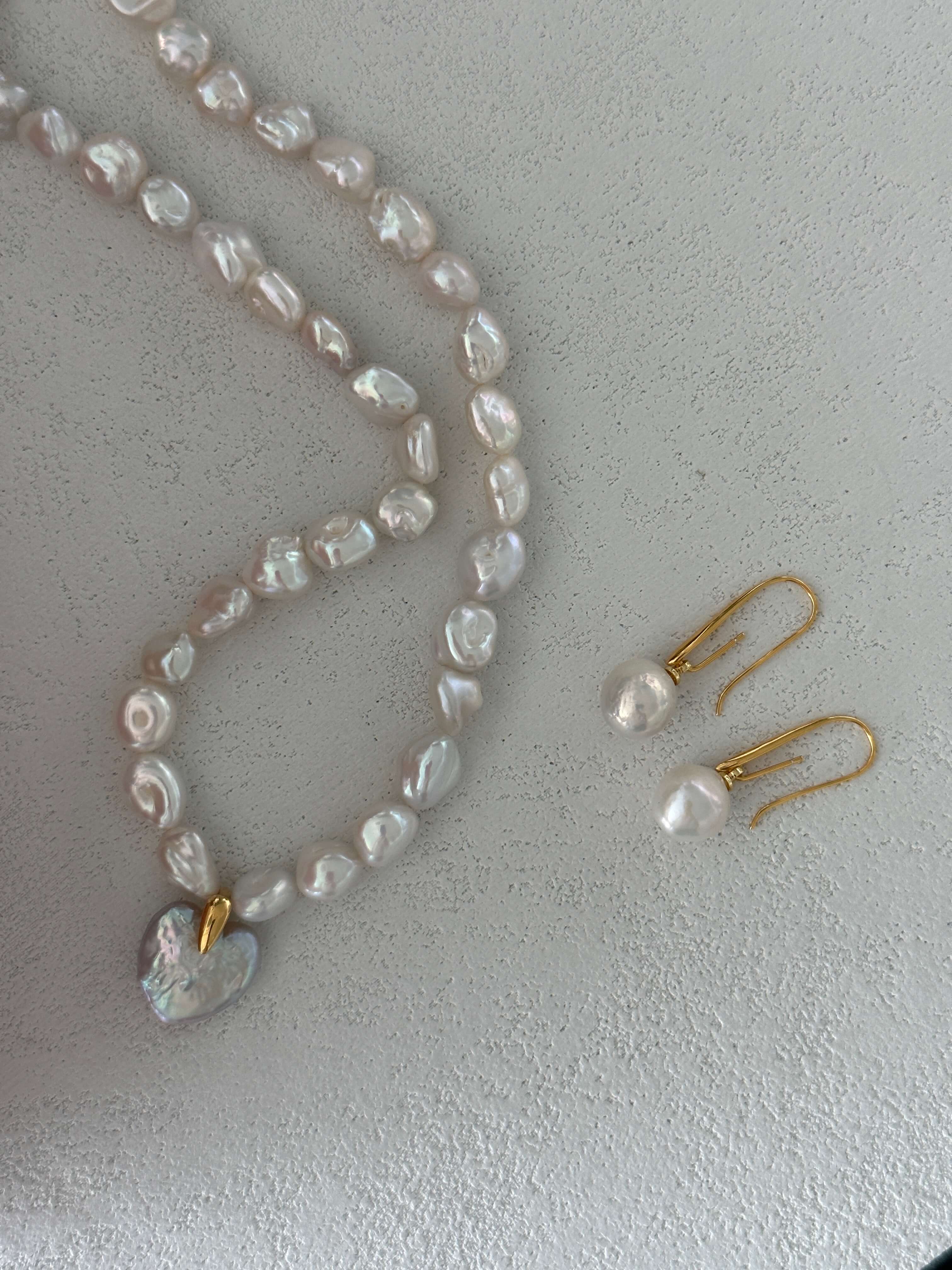 Heart Baroque Pearl Pendant with Keshi Pearl Strand Necklace