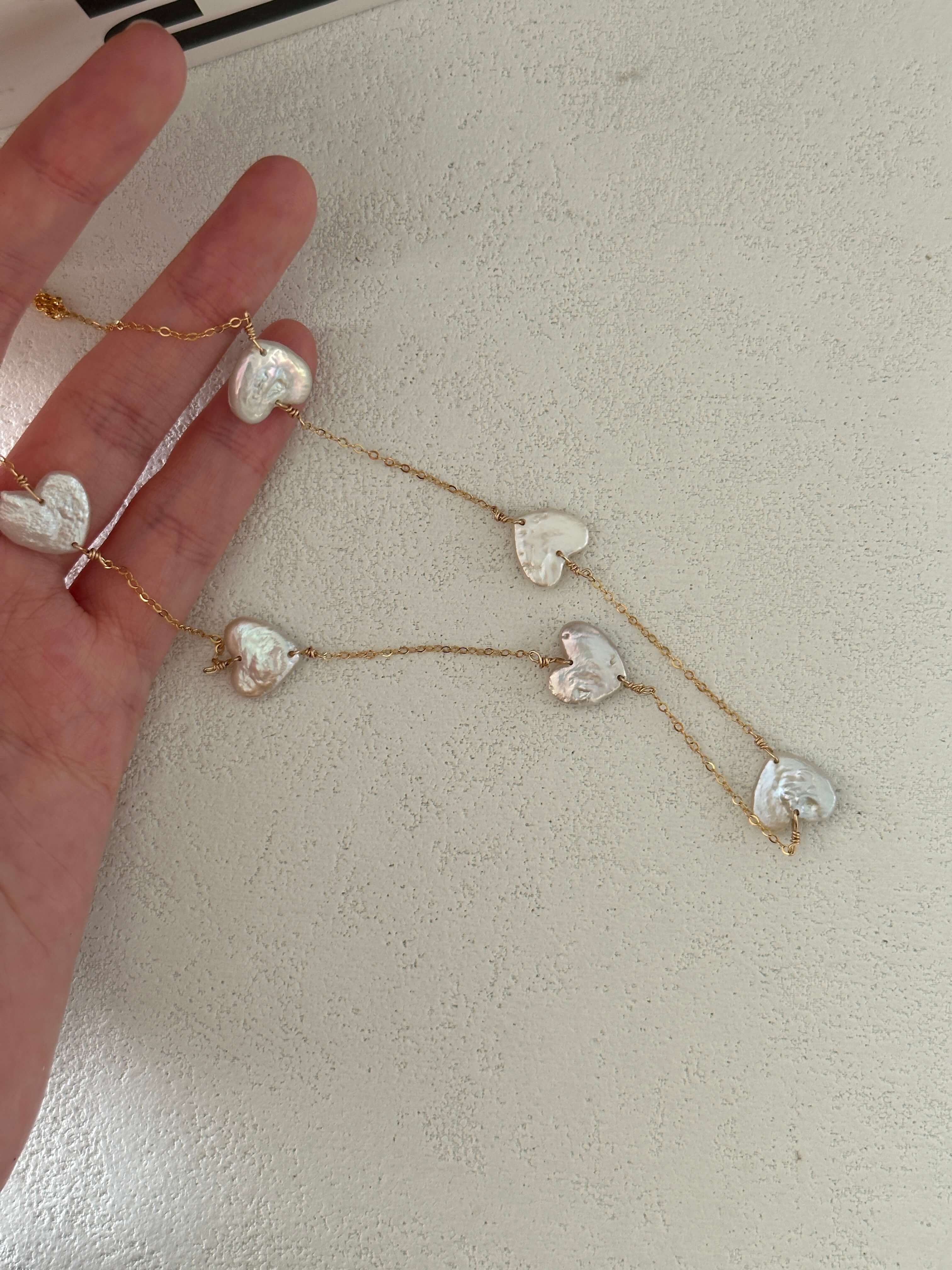 14K Gold Heart Baroque Pearl Necklace