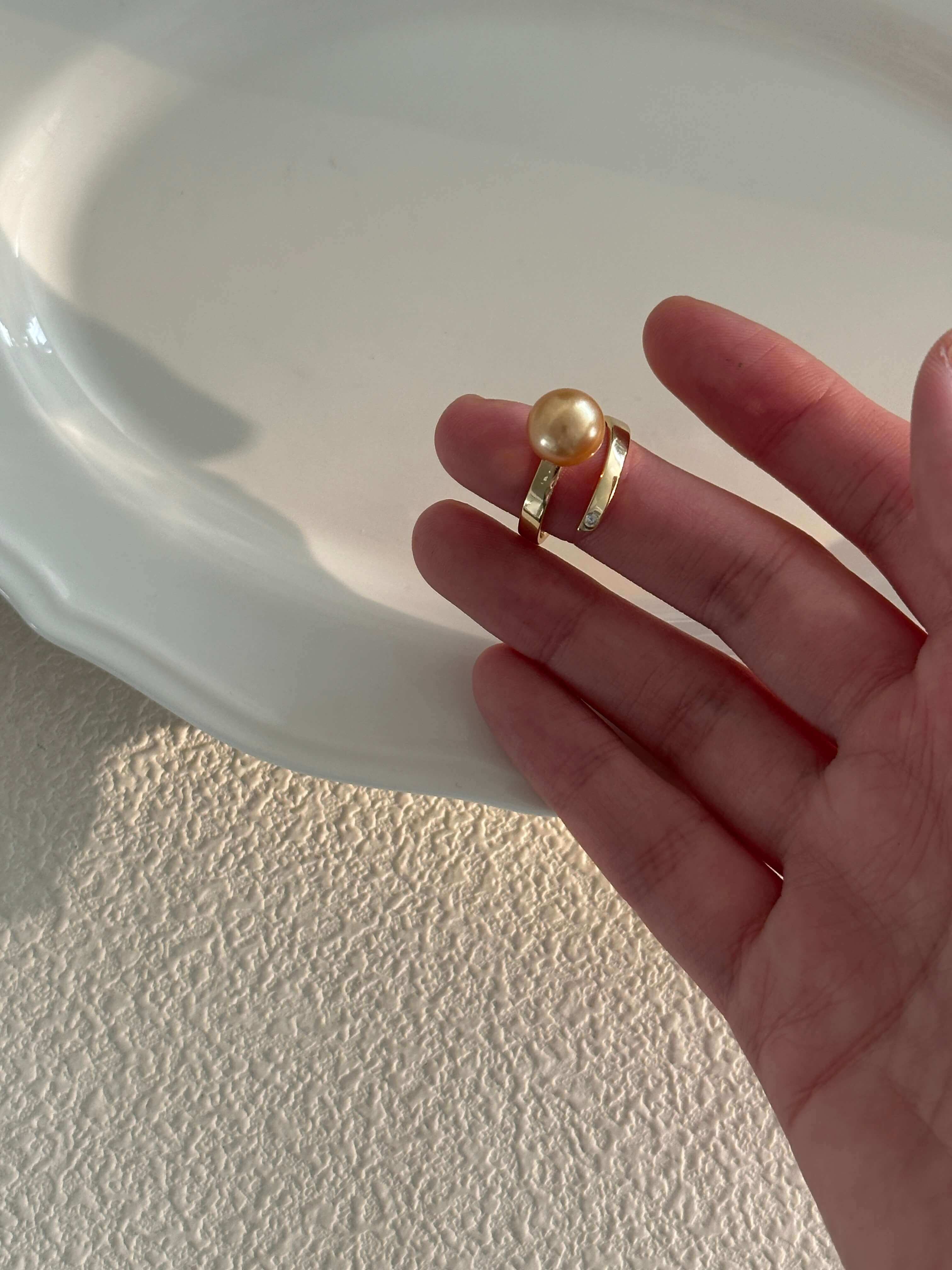 18K Gold Golden Freshwater Pearl Ring