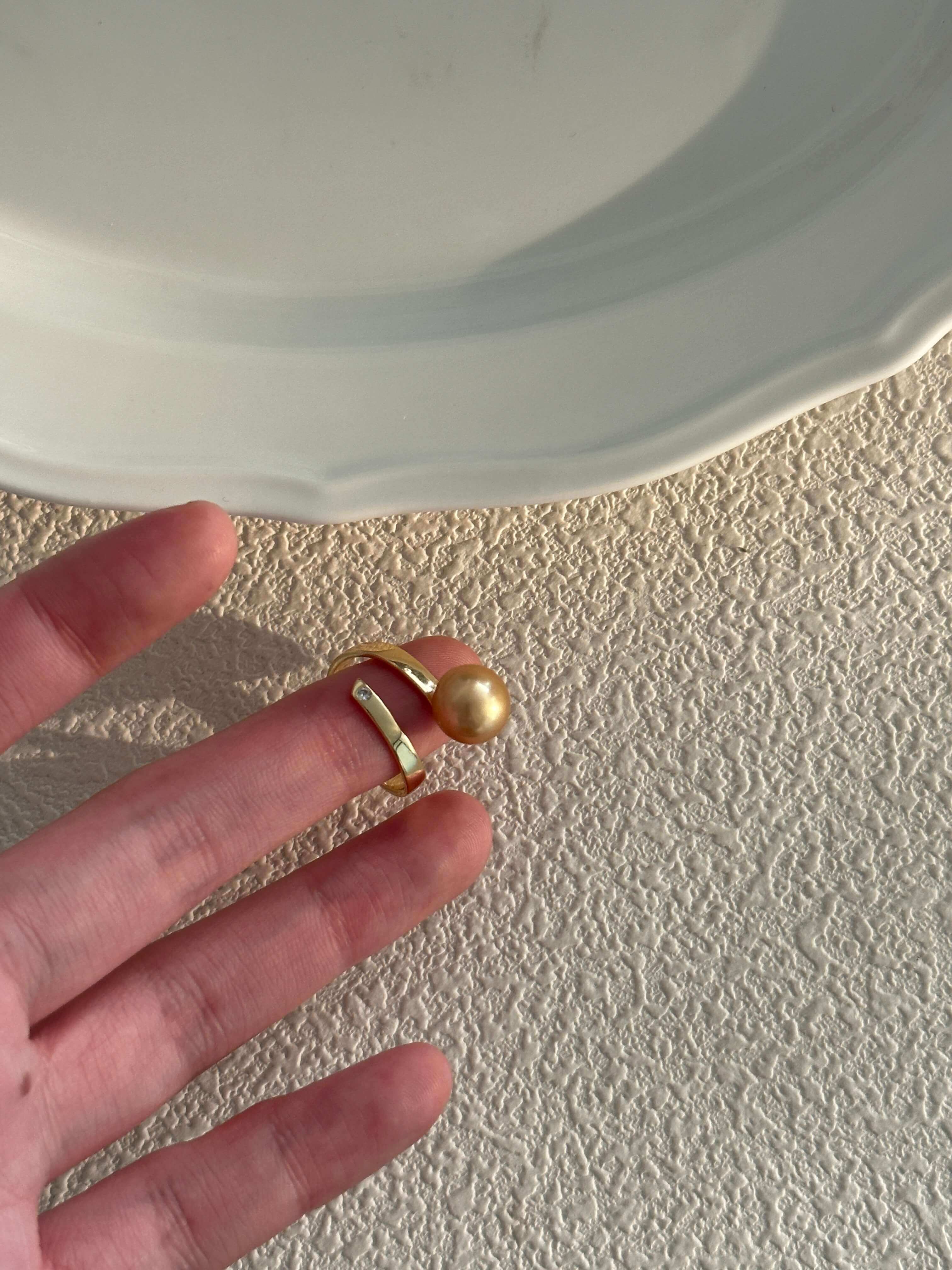 18K Gold Golden Freshwater Pearl Ring