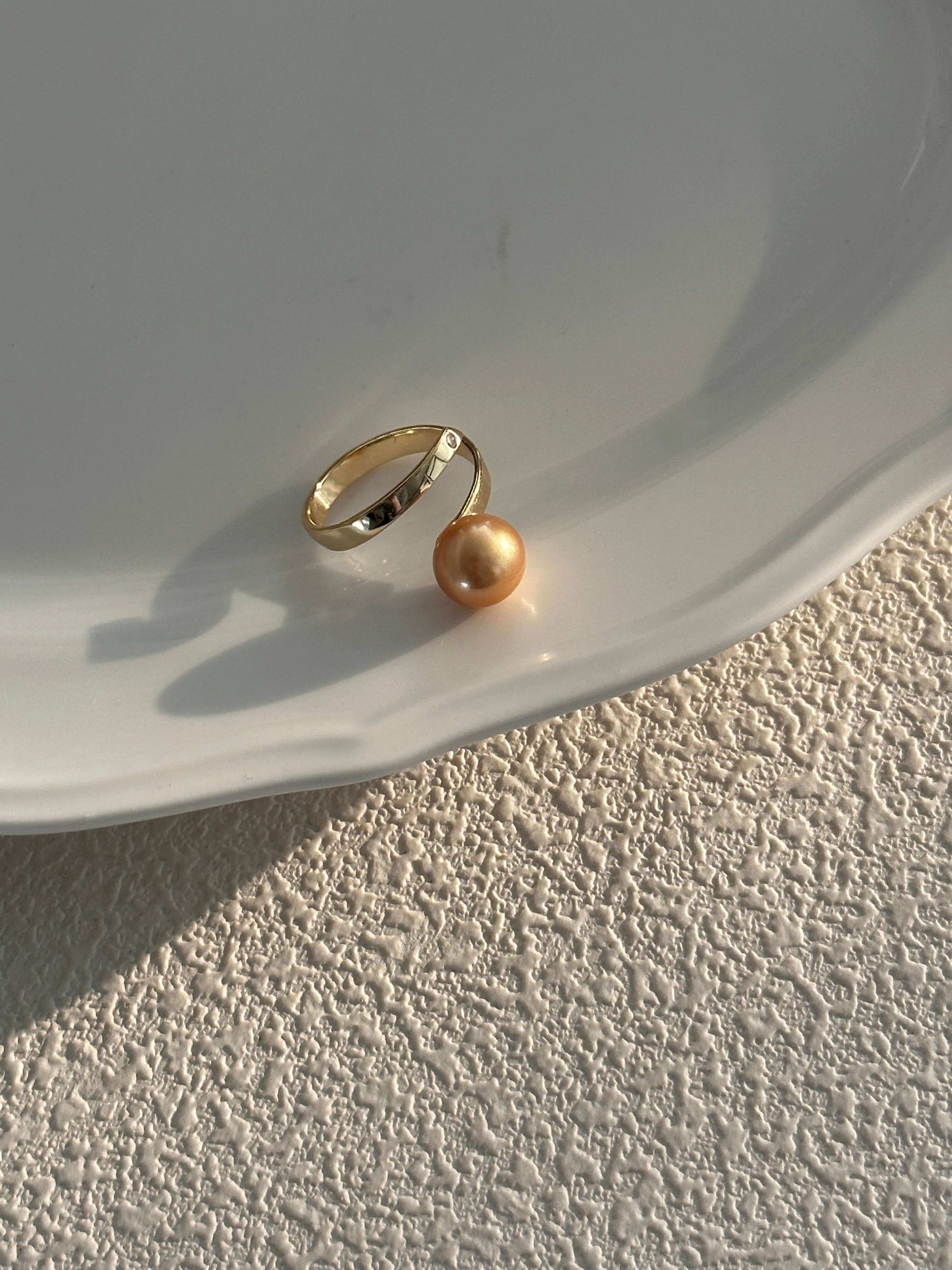 18K Gold Golden Freshwater Pearl Ring