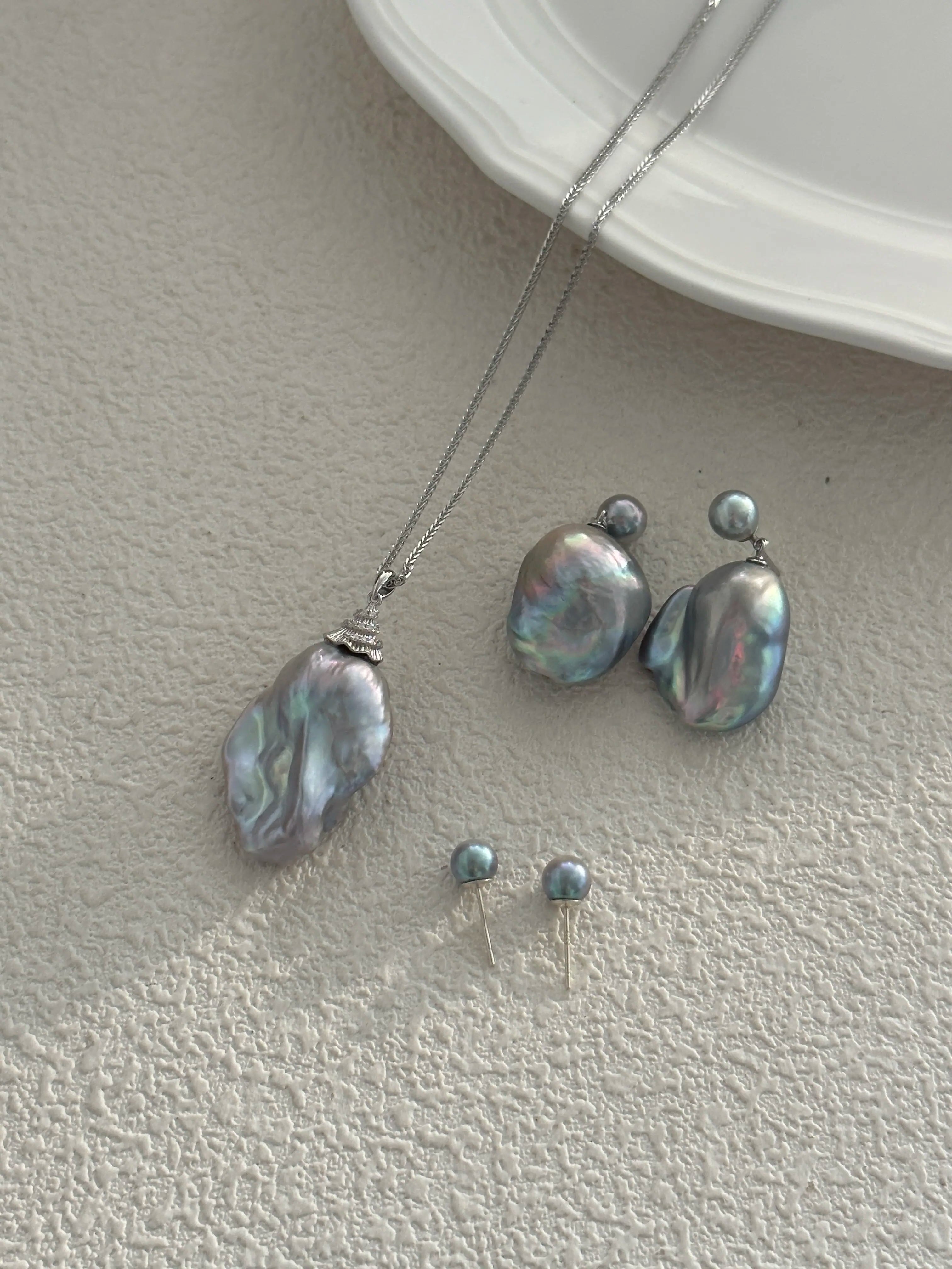Gray Classic Baroque Pearl Drop Earrings