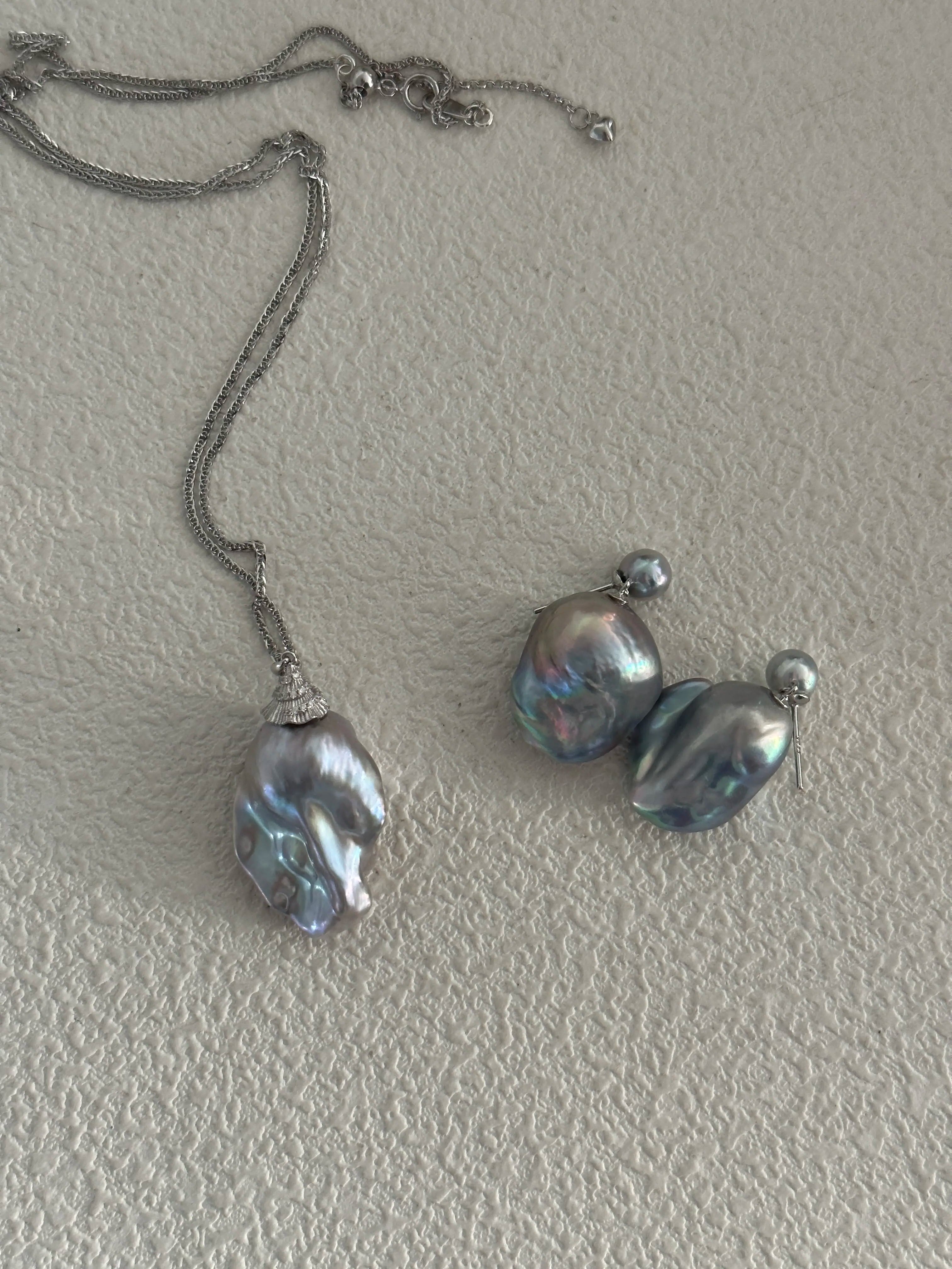 Gray Classic Baroque Pearl Drop Earrings