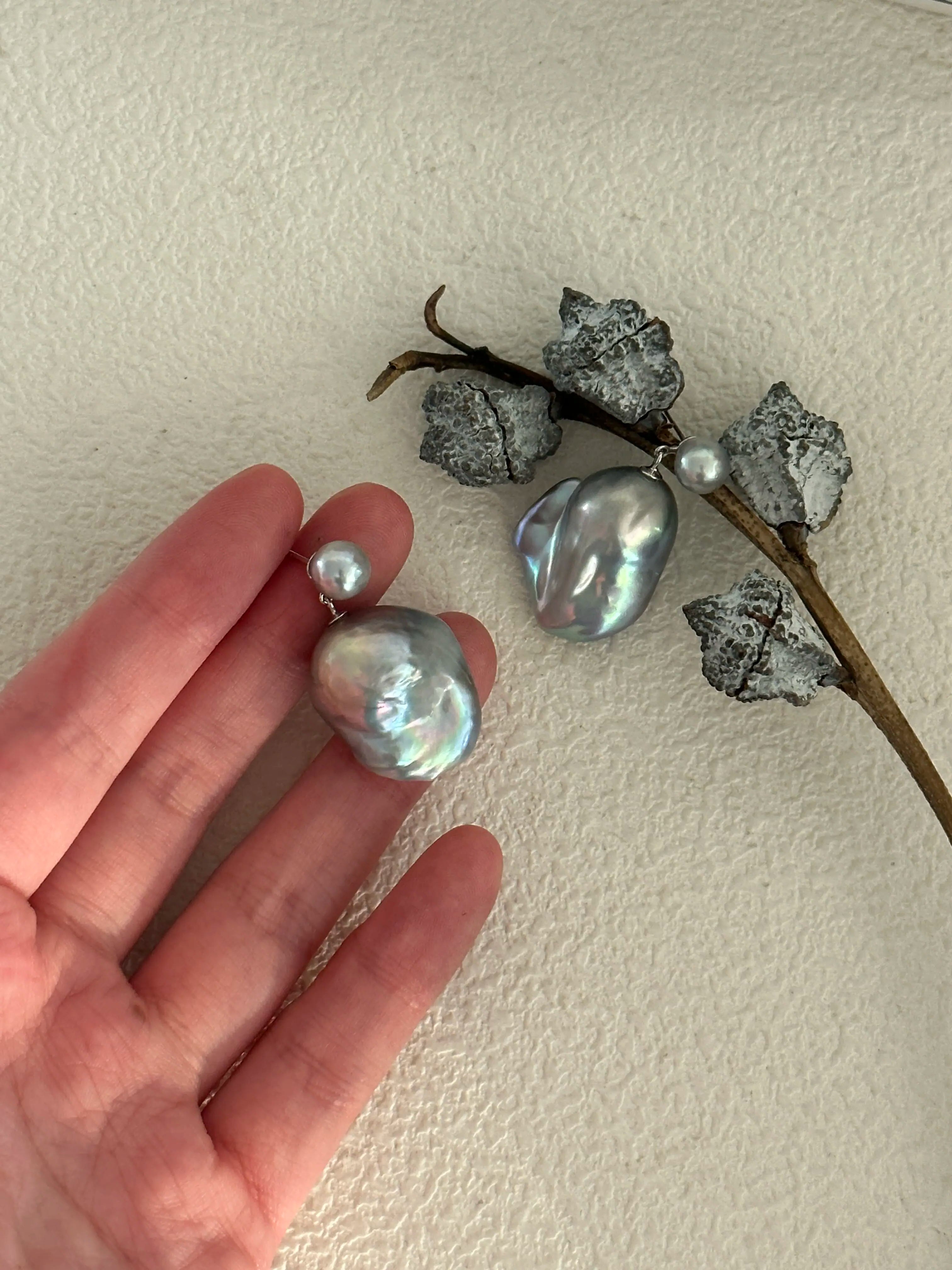 Gray Classic Baroque Pearl Drop Earrings