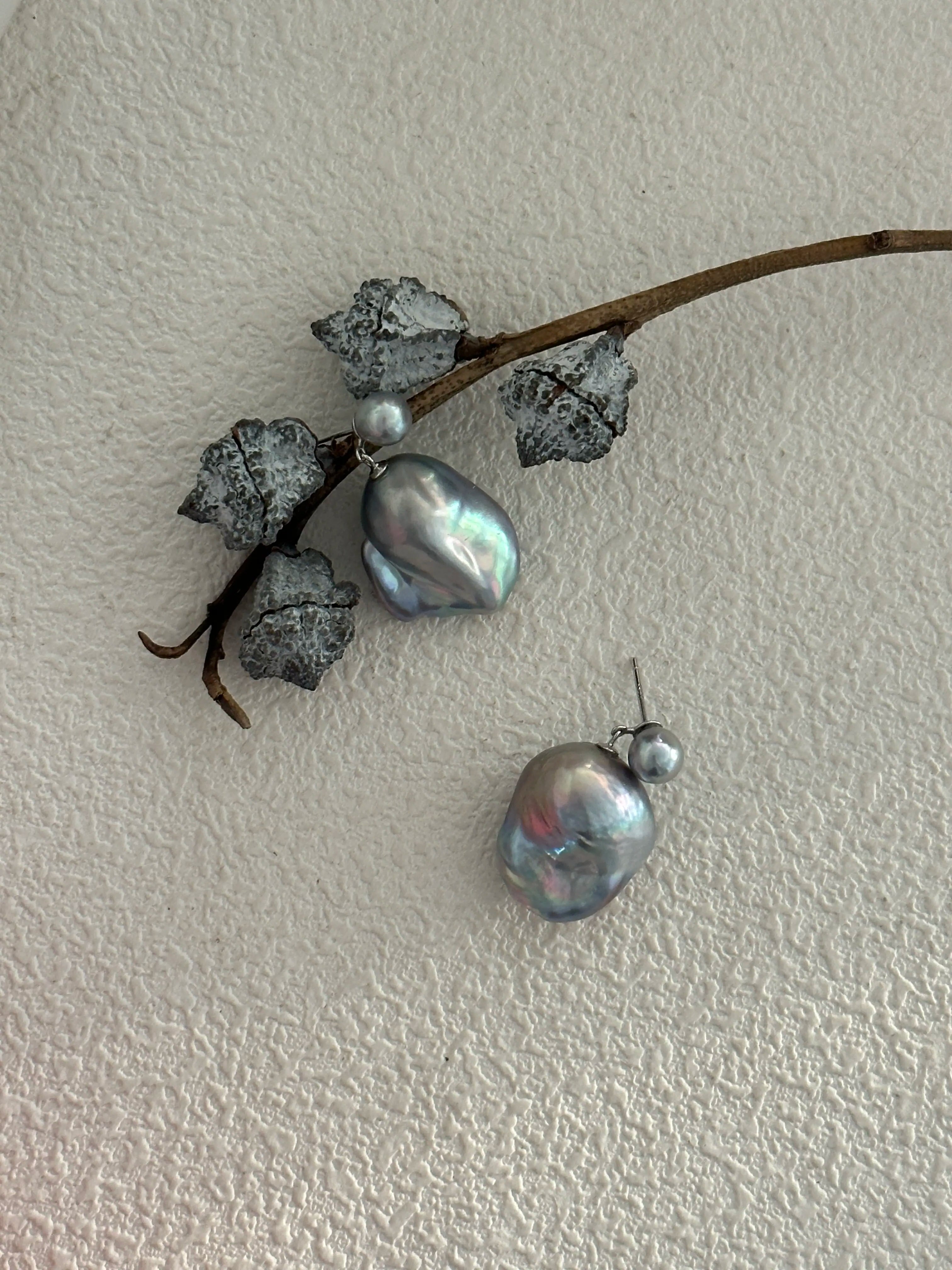 Gray Classic Baroque Pearl Drop Earrings