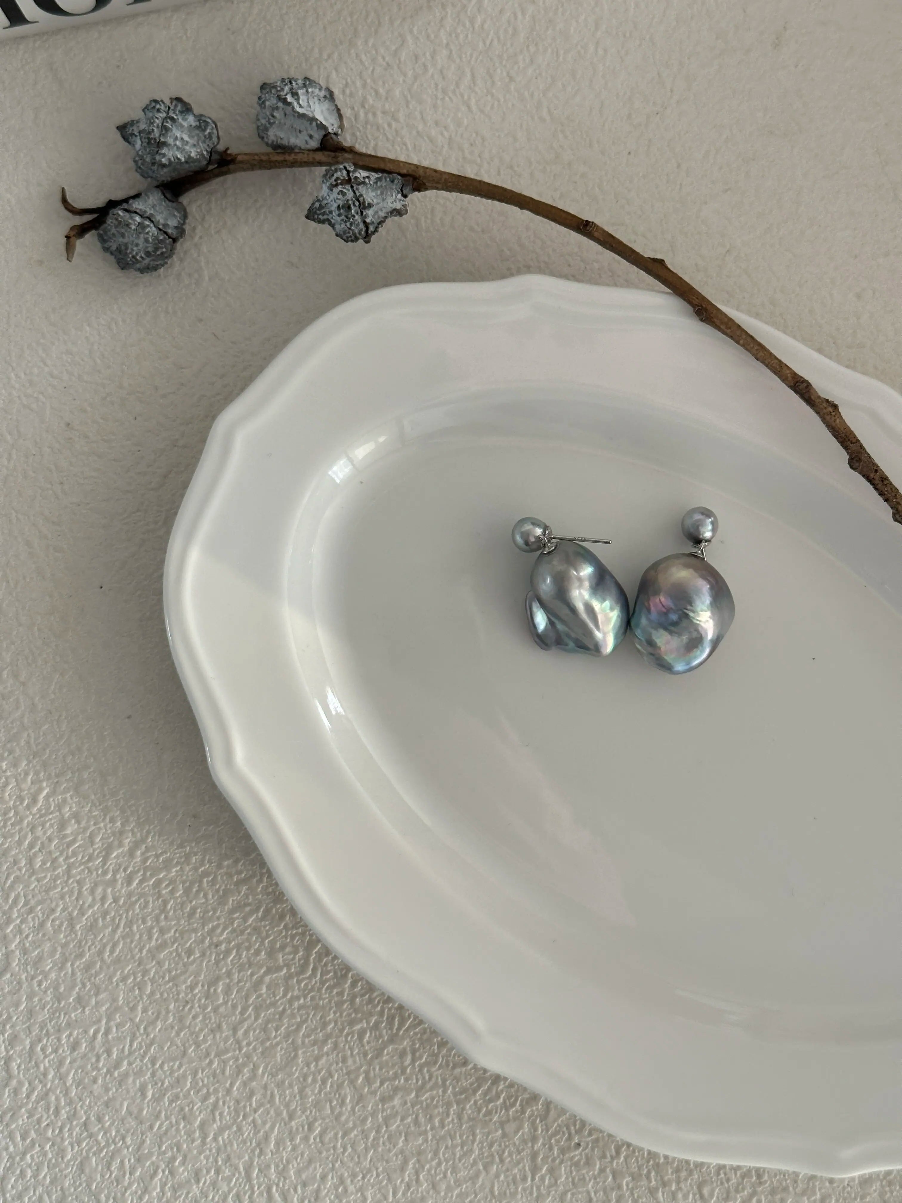 Gray Classic Baroque Pearl Drop Earrings