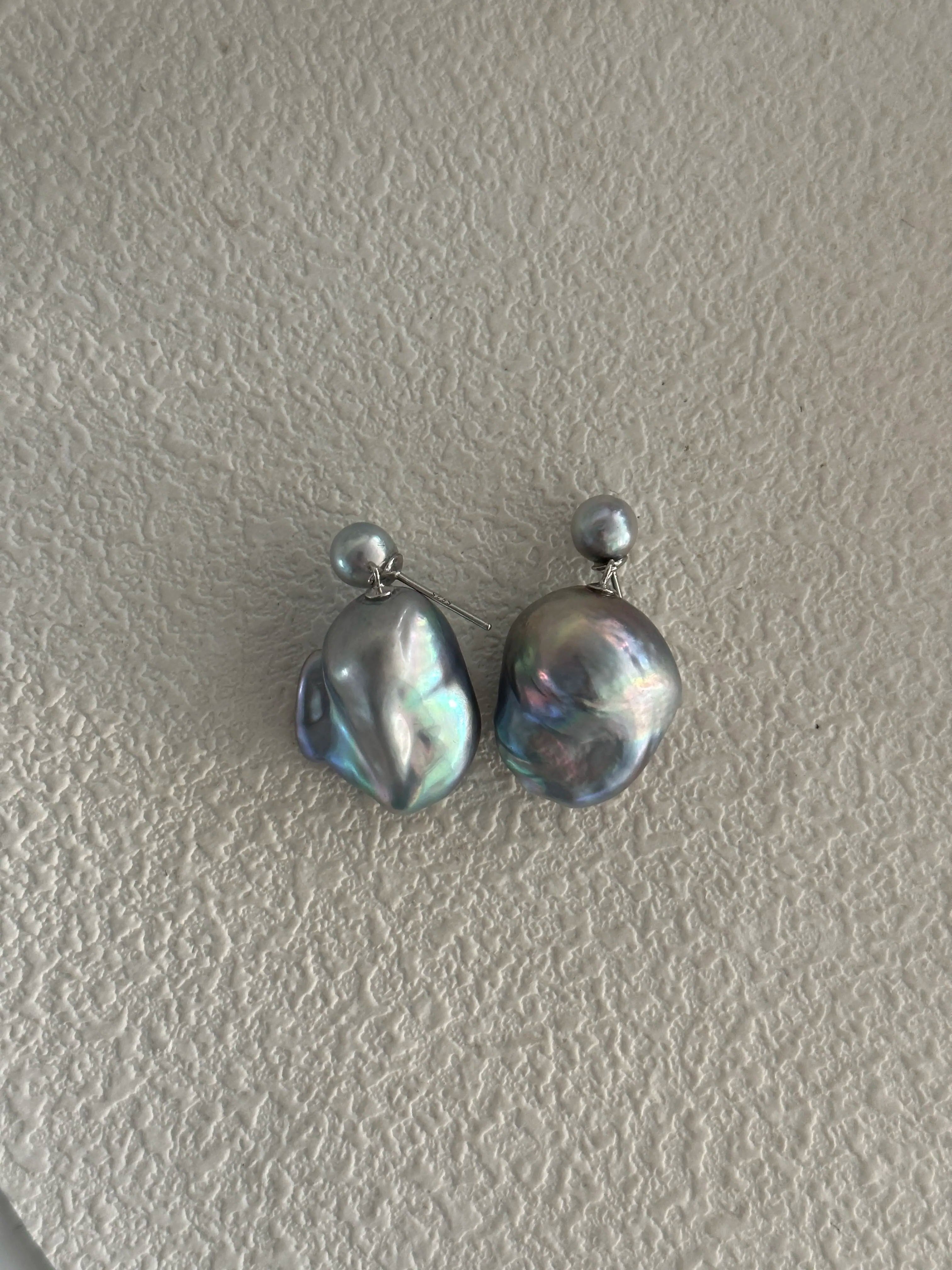 Gray Classic Baroque Pearl Drop Earrings