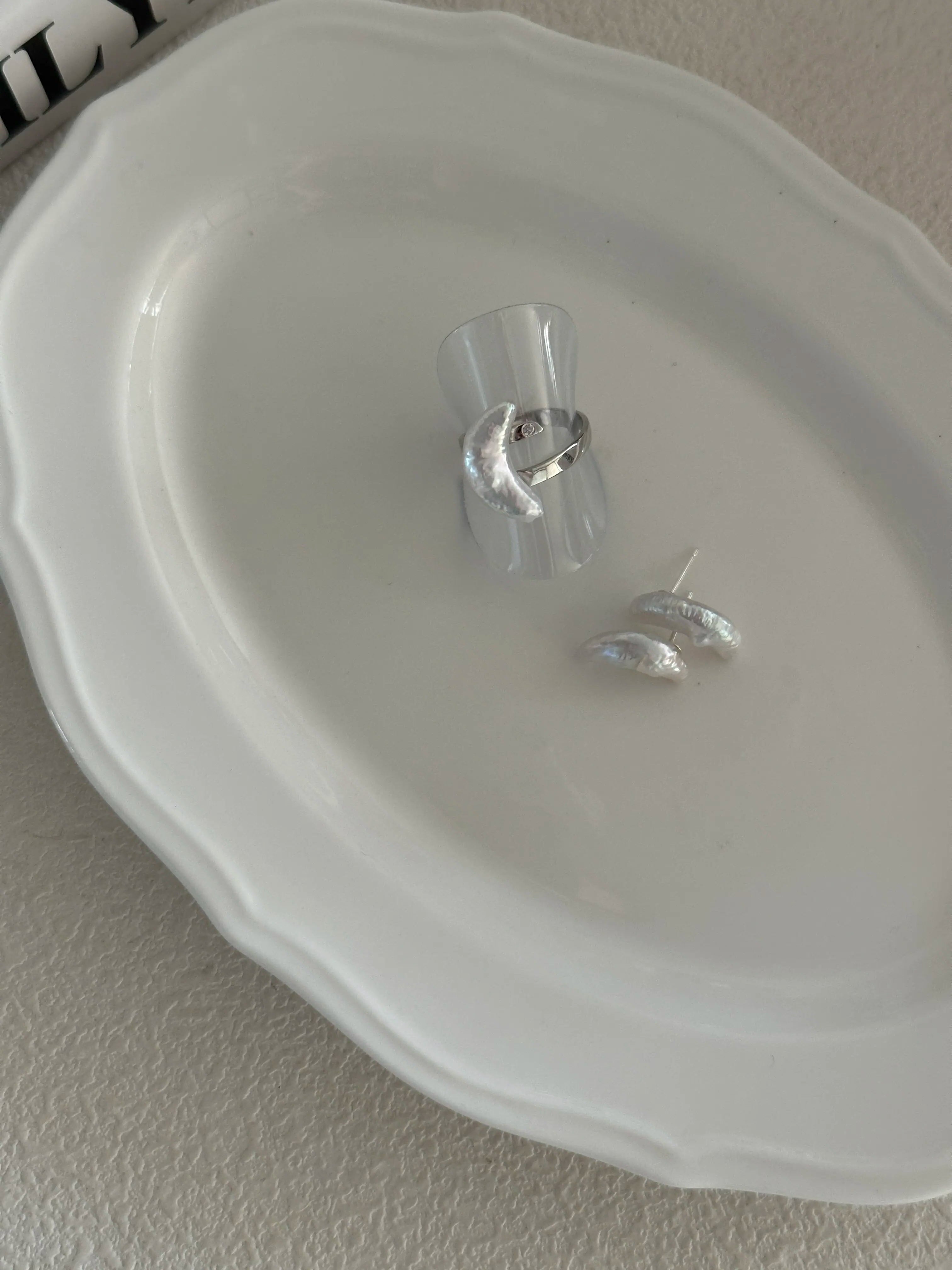 Crescent Baroque Pearl Stud Earrings