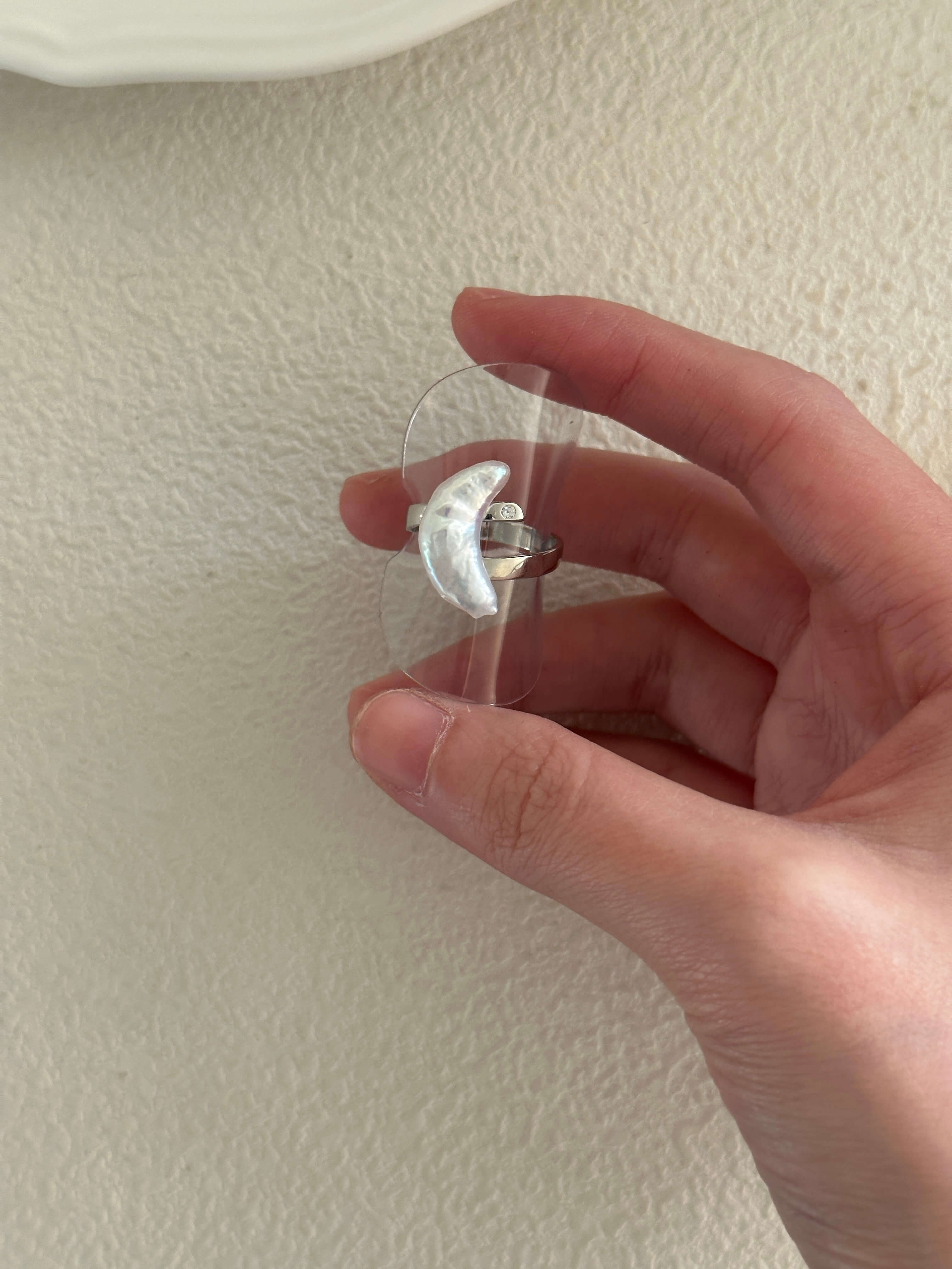 Crescent-Shaped Baroque Pearl Sterling Silver Ring