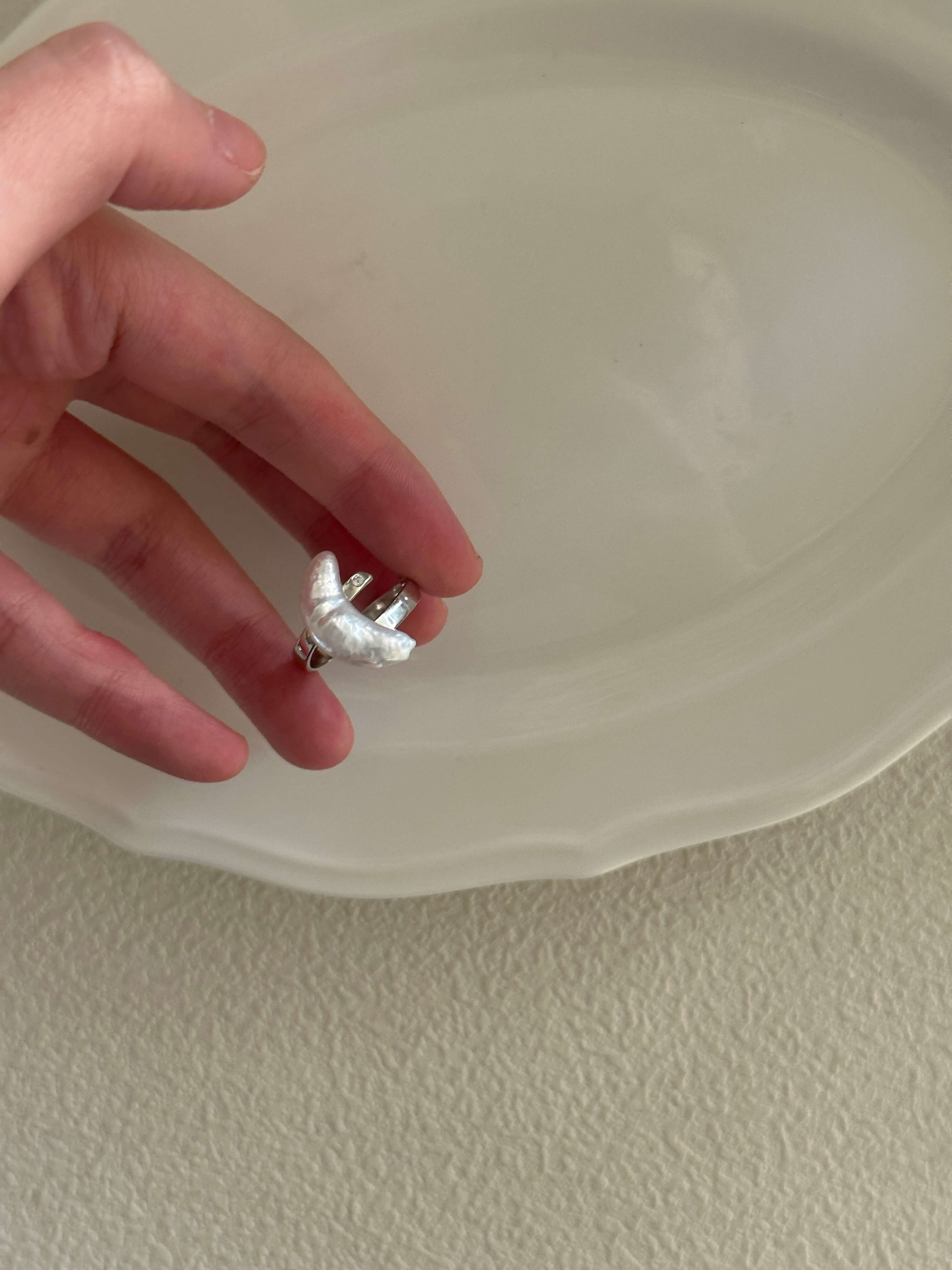 Crescent-Shaped Baroque Pearl Sterling Silver Ring