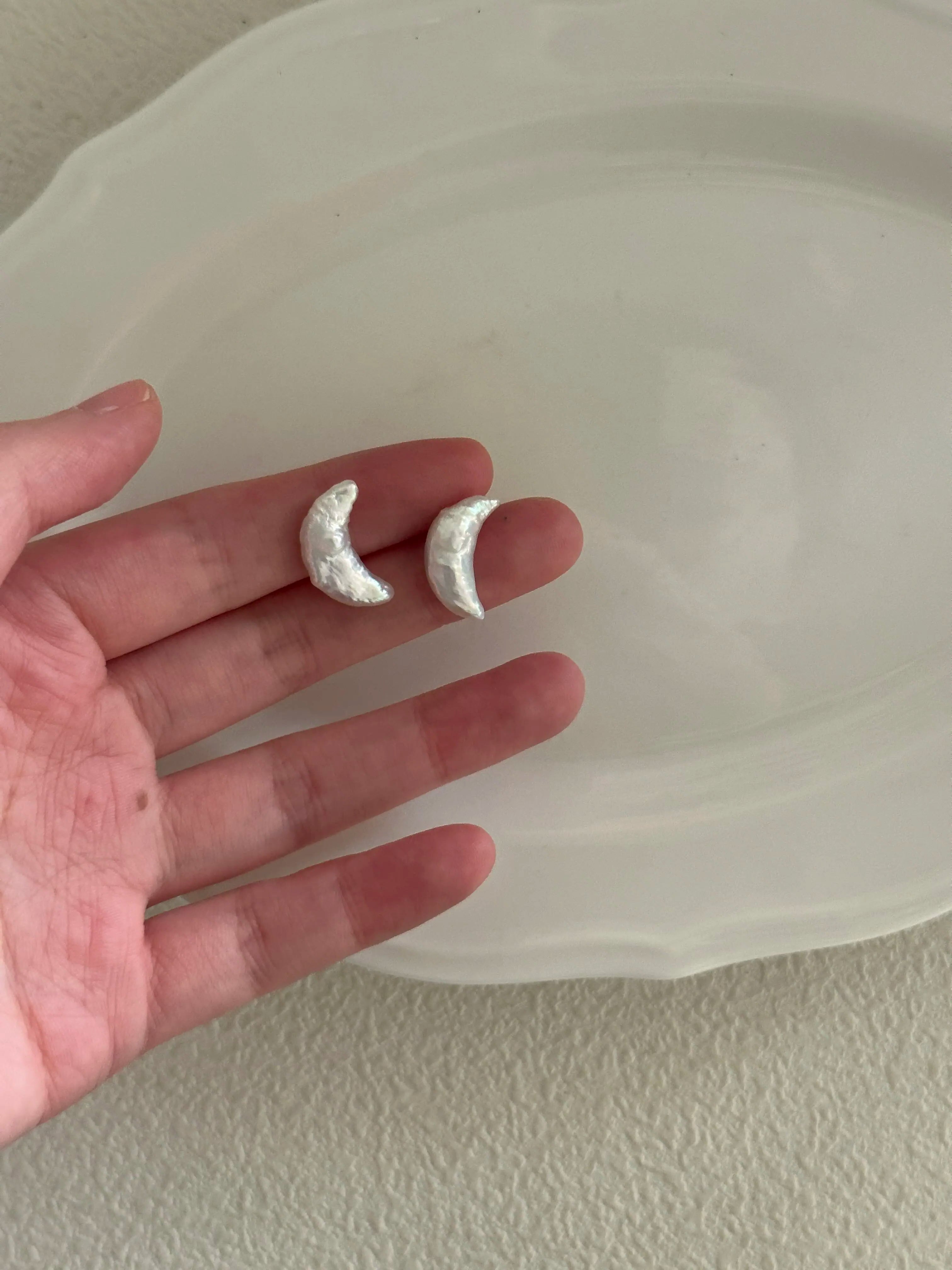 Crescent Baroque Pearl Stud Earrings