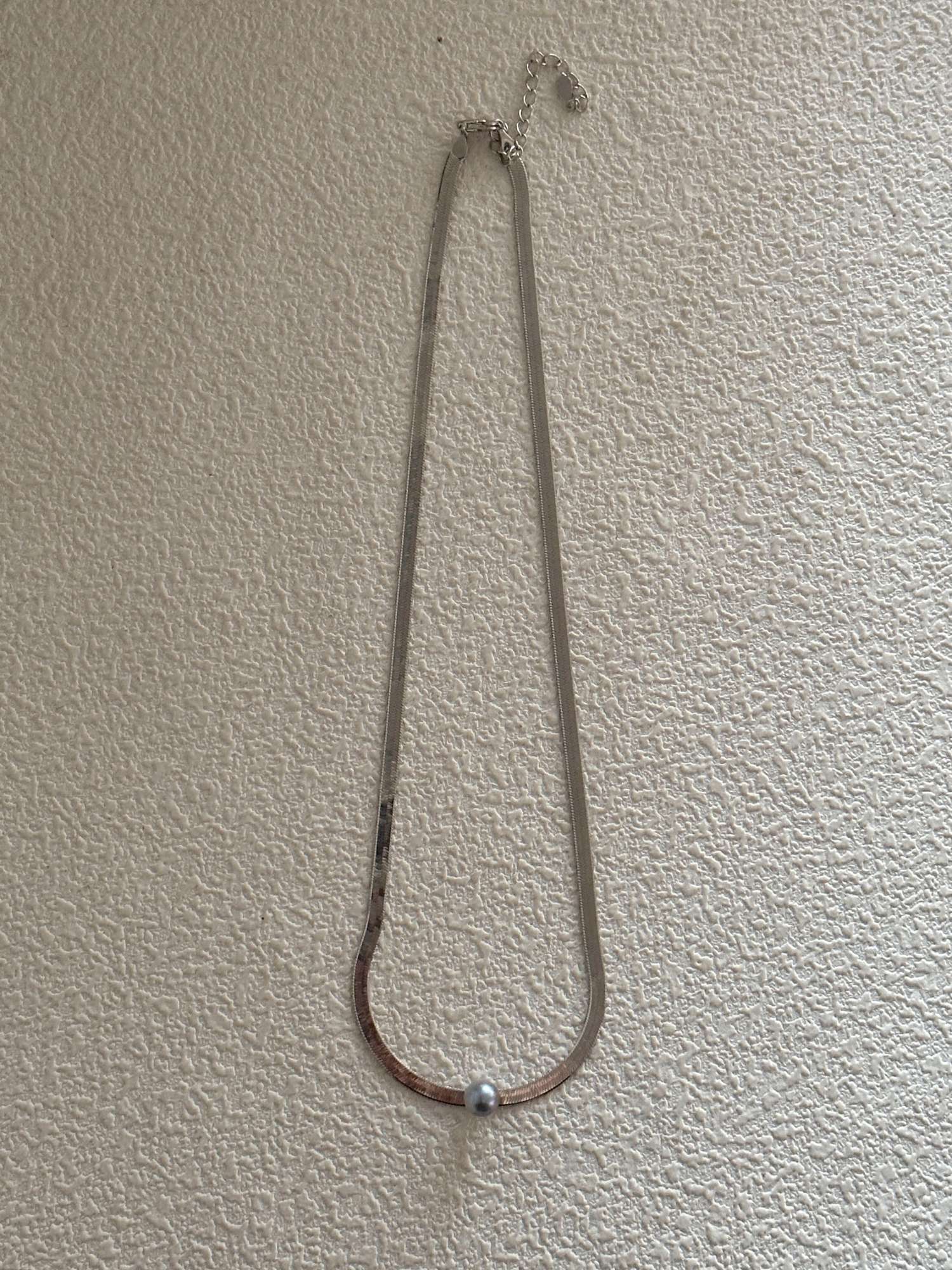 Platinum Snake Chain Necklace with Center Akoya Pearl