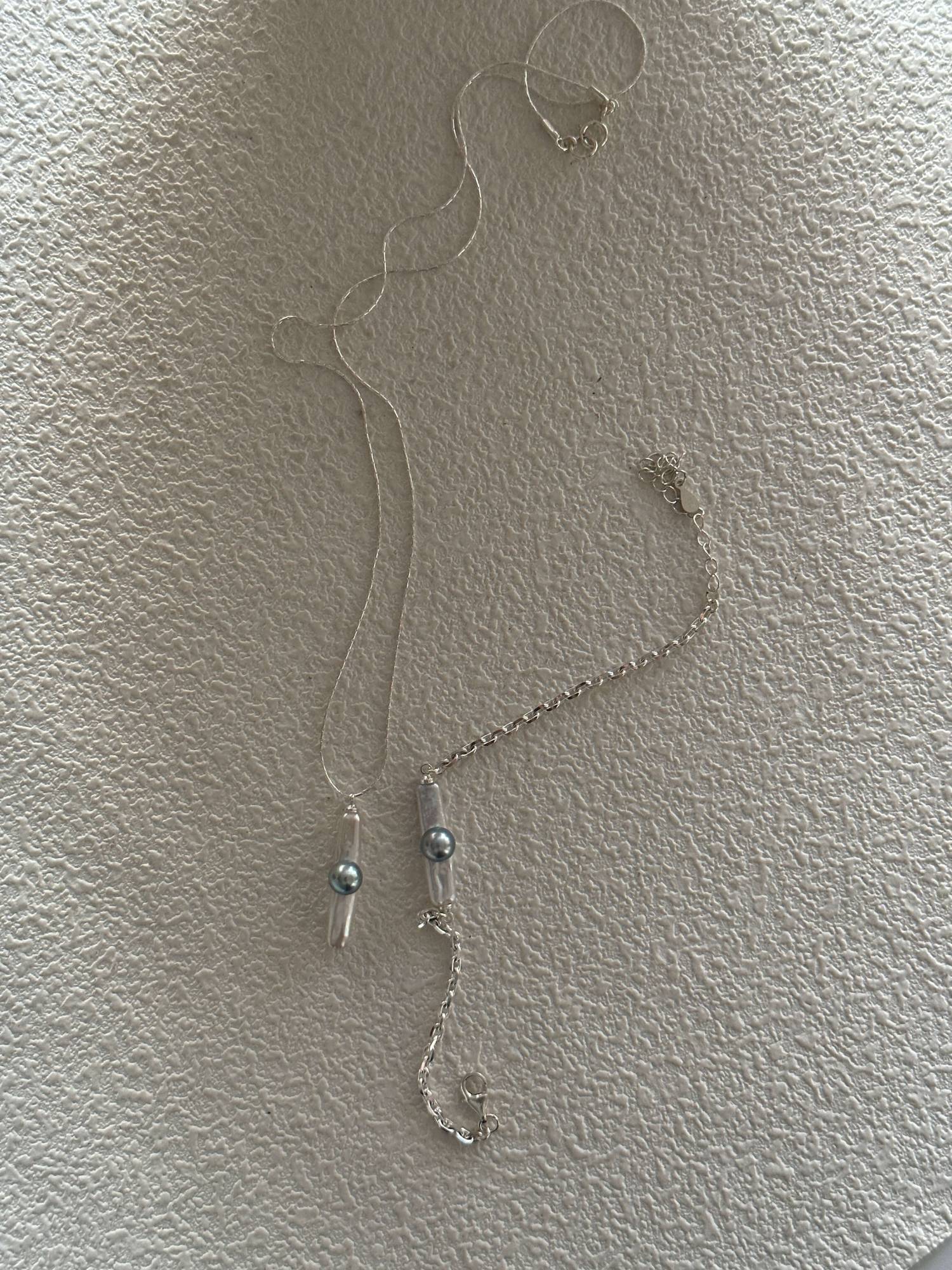 Freshwater Baroque and Akoya Pearl Pendant on Silver Chain