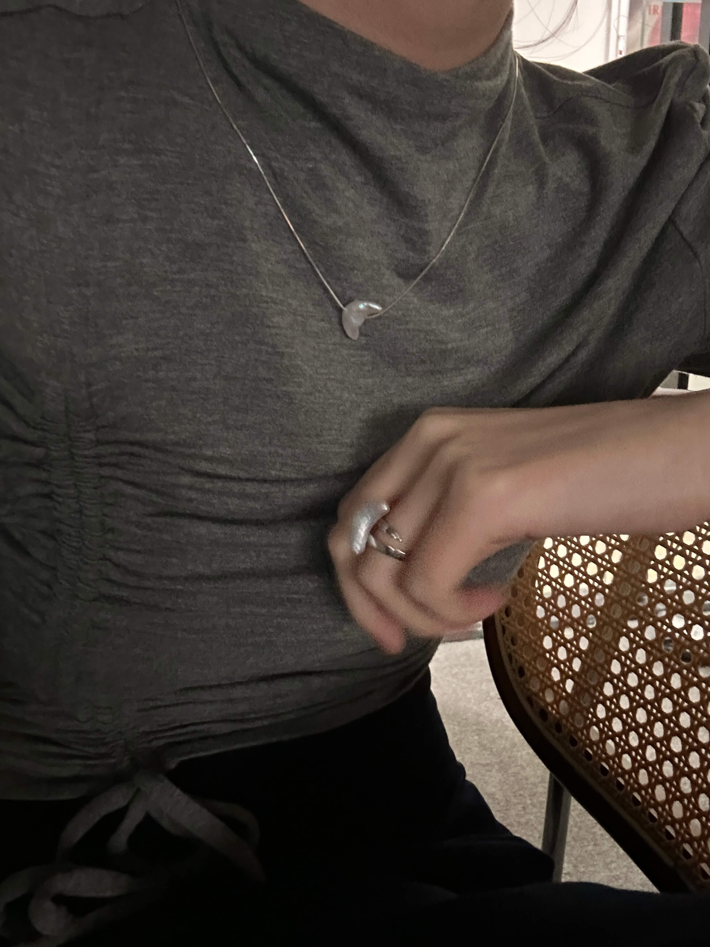 Crescent-Shaped Baroque Pearl Pendant on Silver Chain