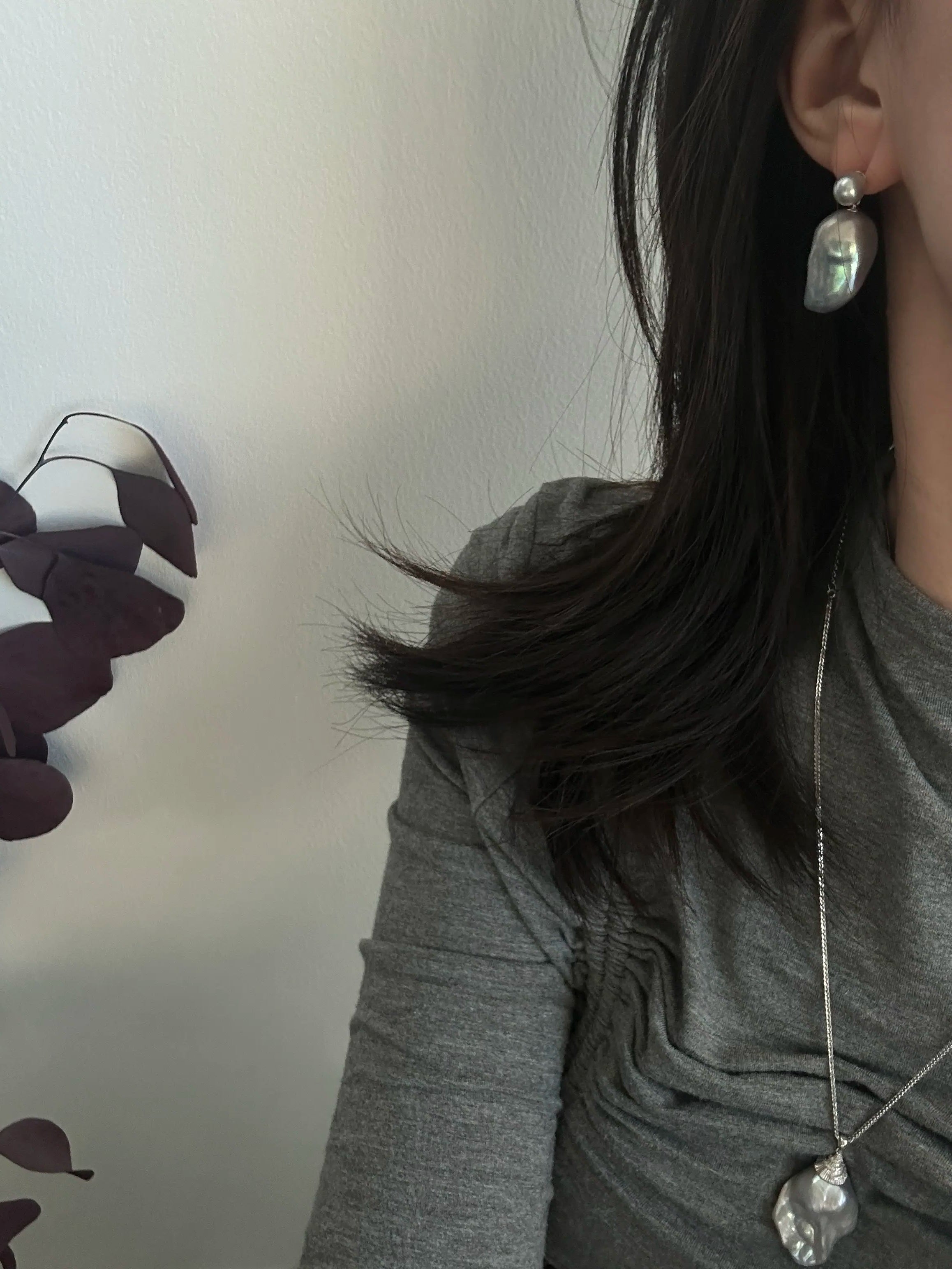 Gray Classic Baroque Pearl Drop Earrings