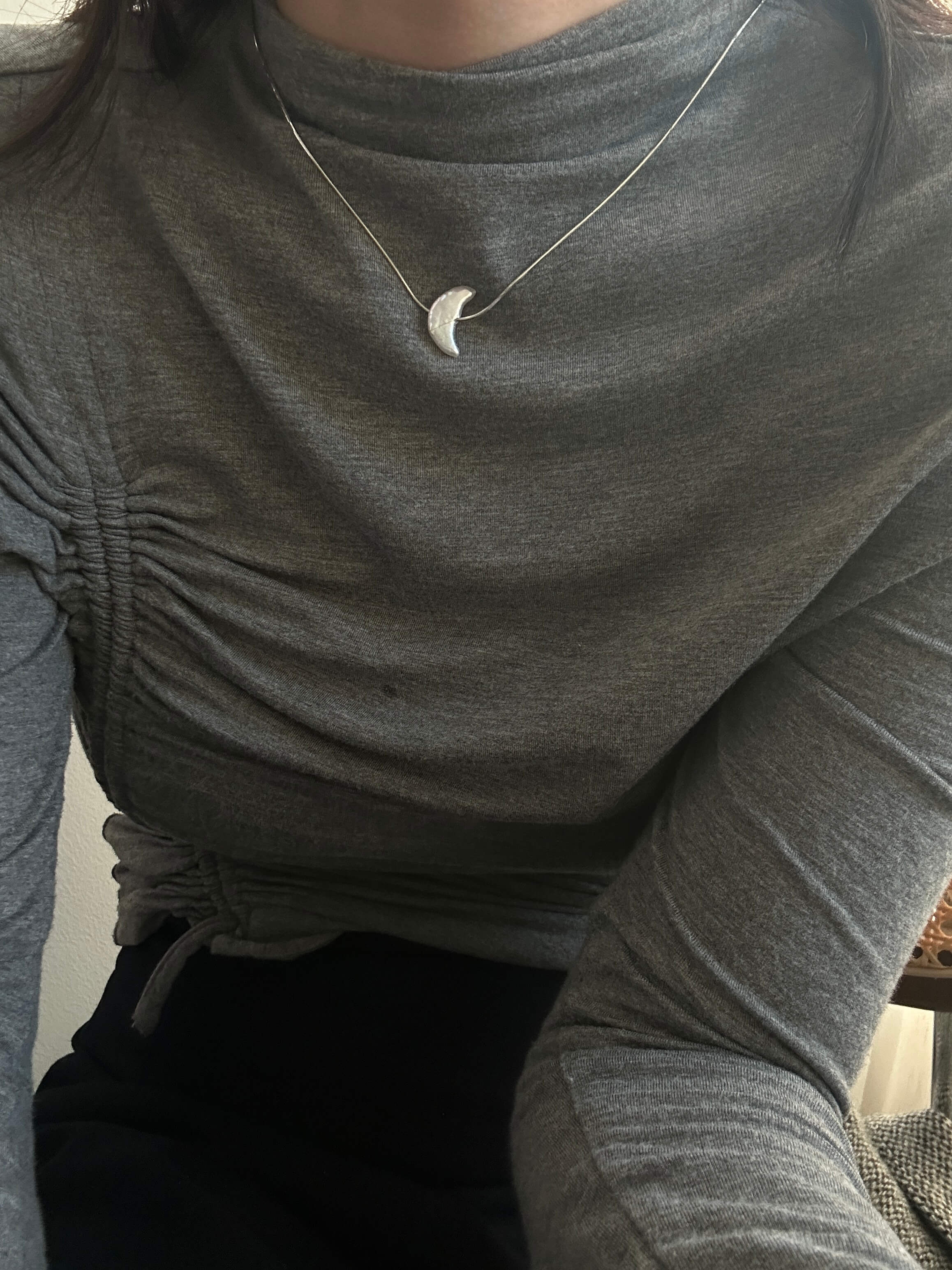 Crescent-Shaped Baroque Pearl Pendant on Silver Chain