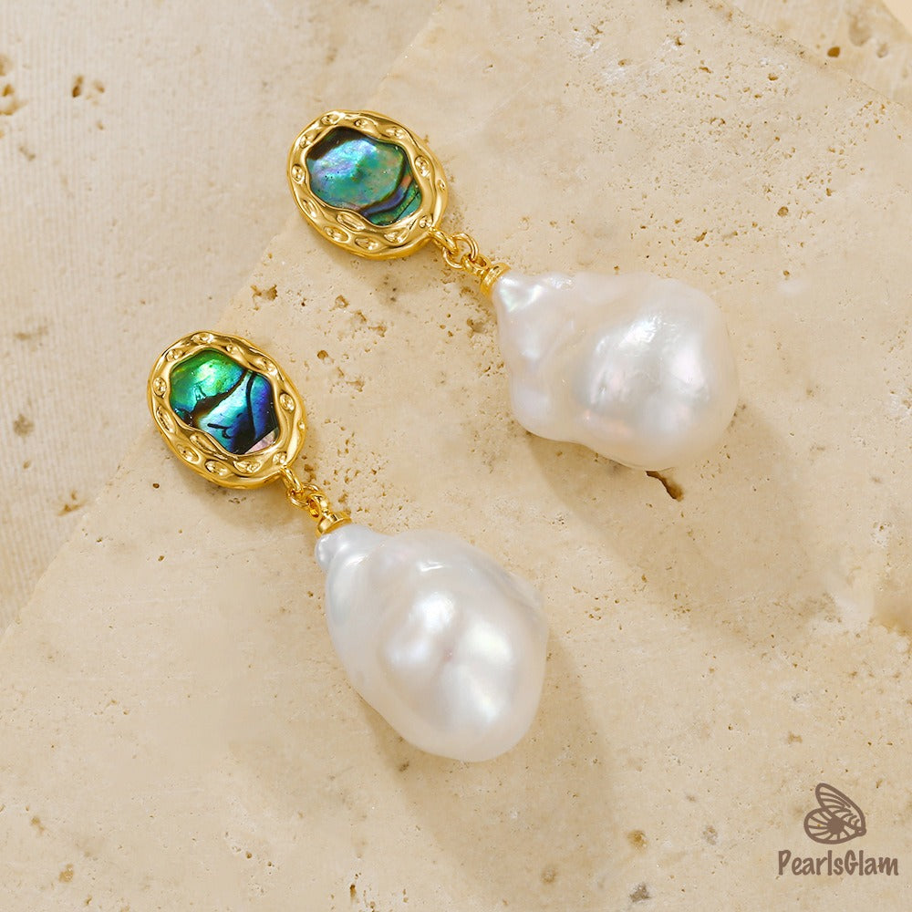 Ocean Bloom – Abalone & Baroque Pearl Earrings