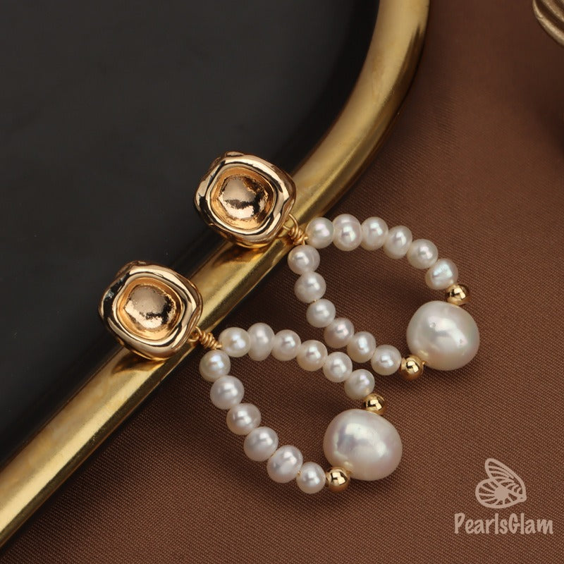 Golden Bloom Pearl Hoops