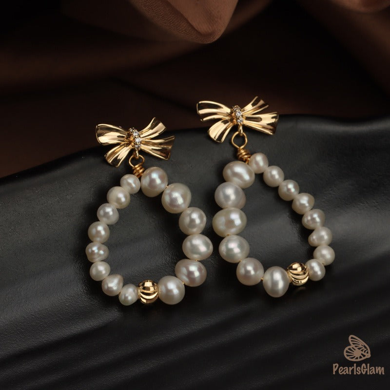 Ribbon Bloom – Pearl Teardrop Bow Earrings
