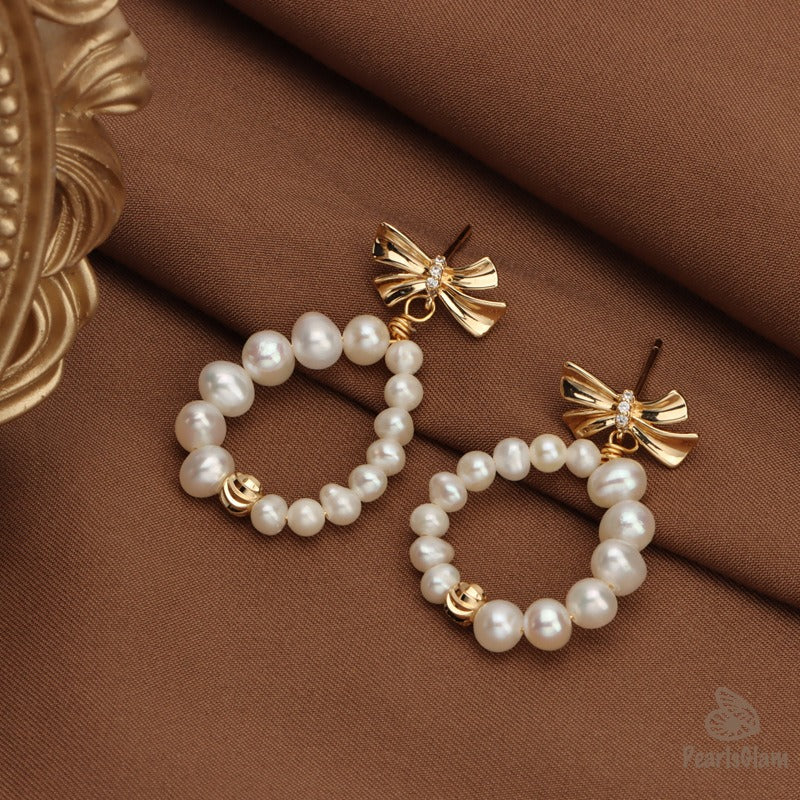 Ribbon Bloom – Pearl Teardrop Bow Earrings