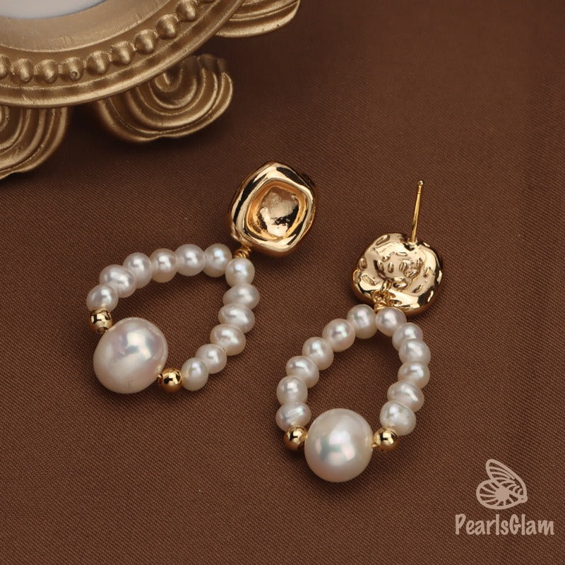 Golden Bloom Pearl Hoops