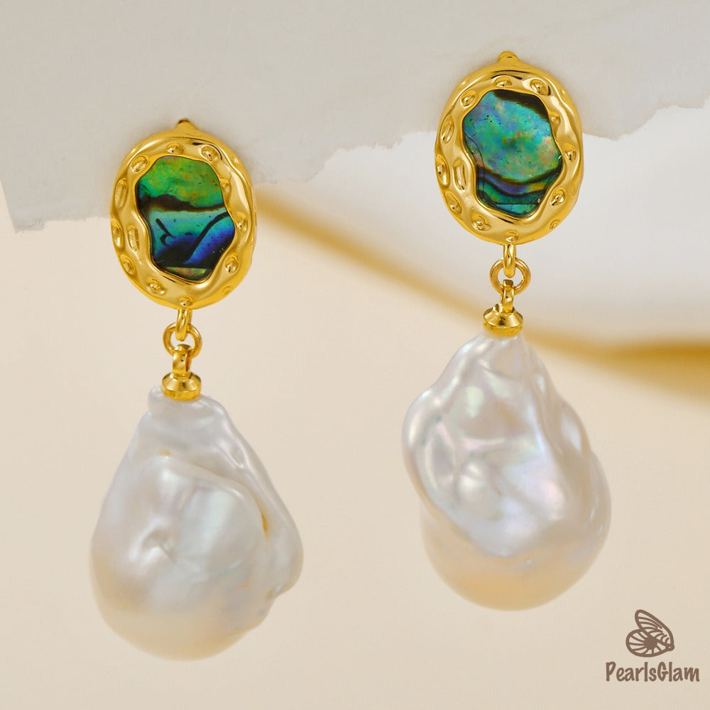 Ocean Bloom – Abalone & Baroque Pearl Earrings