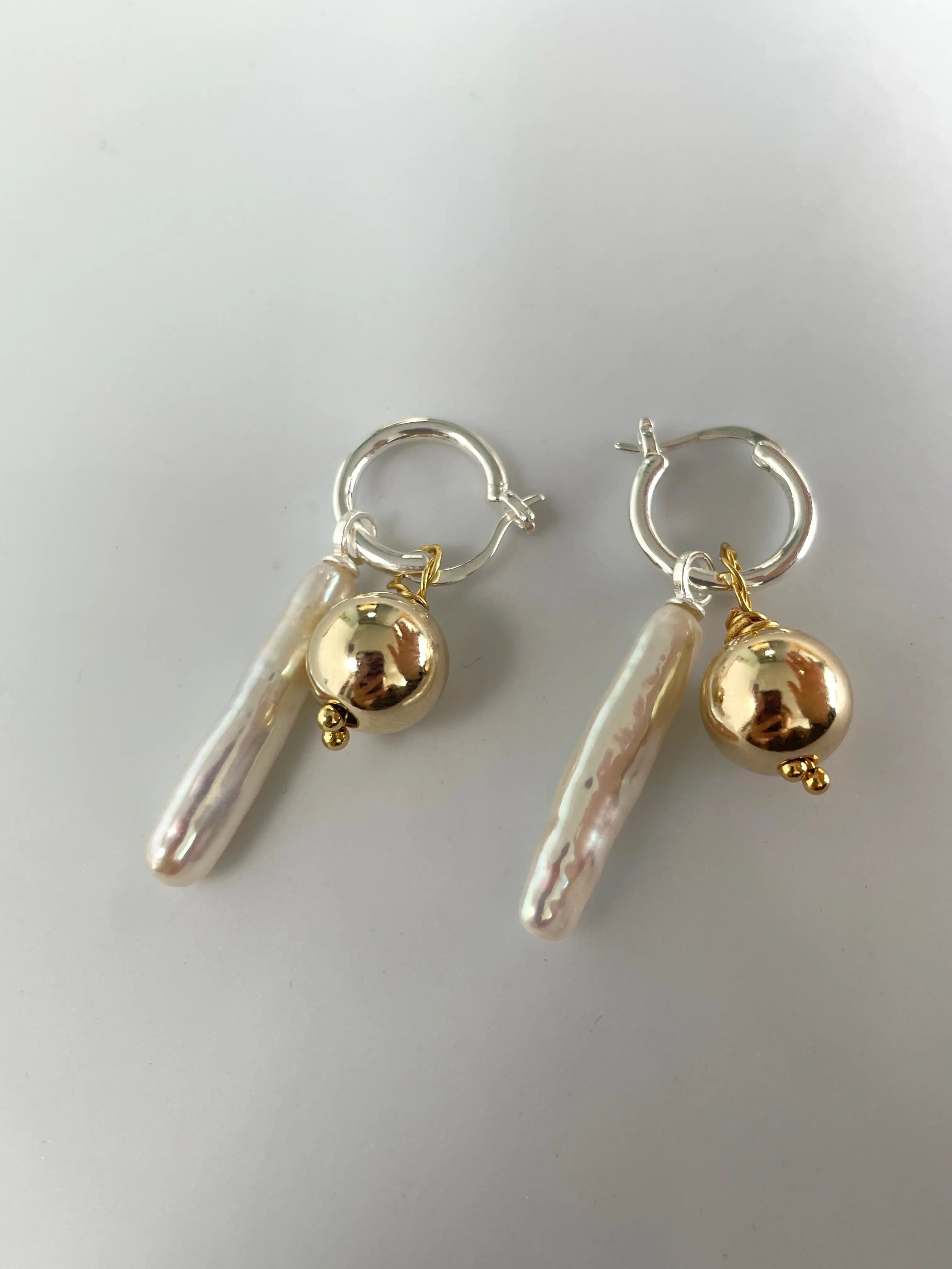 Golden Sphere Baroque Freshwater Pearl Dangle Earrings