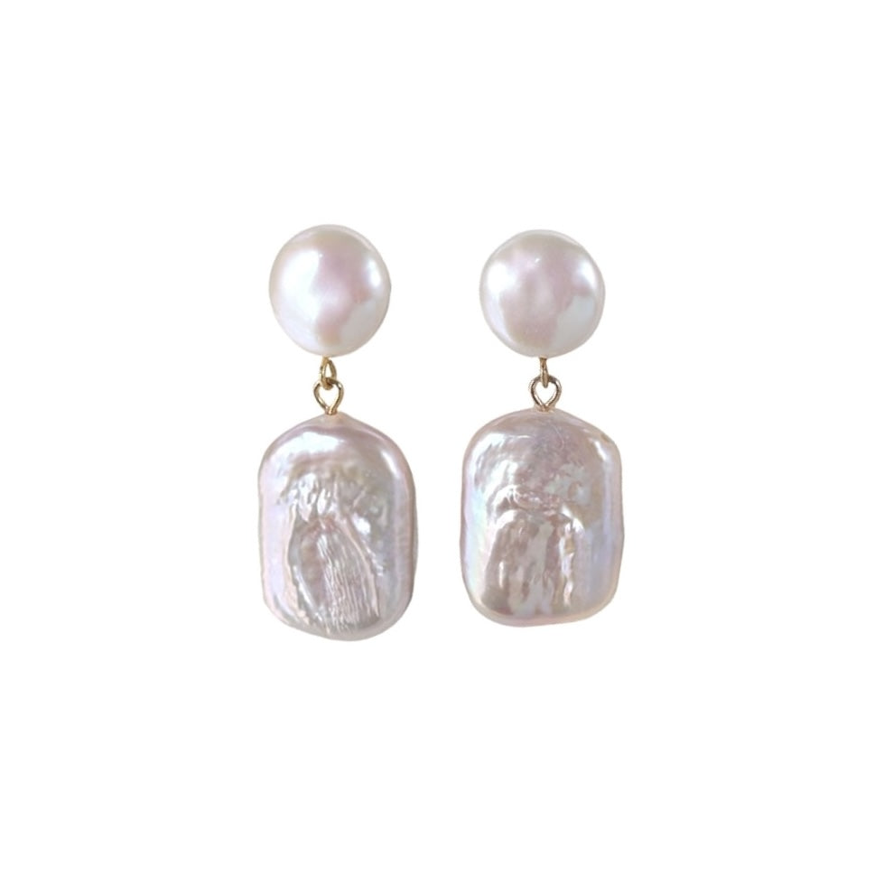 Square Baroque Freshwater Pearl Drop Earrings