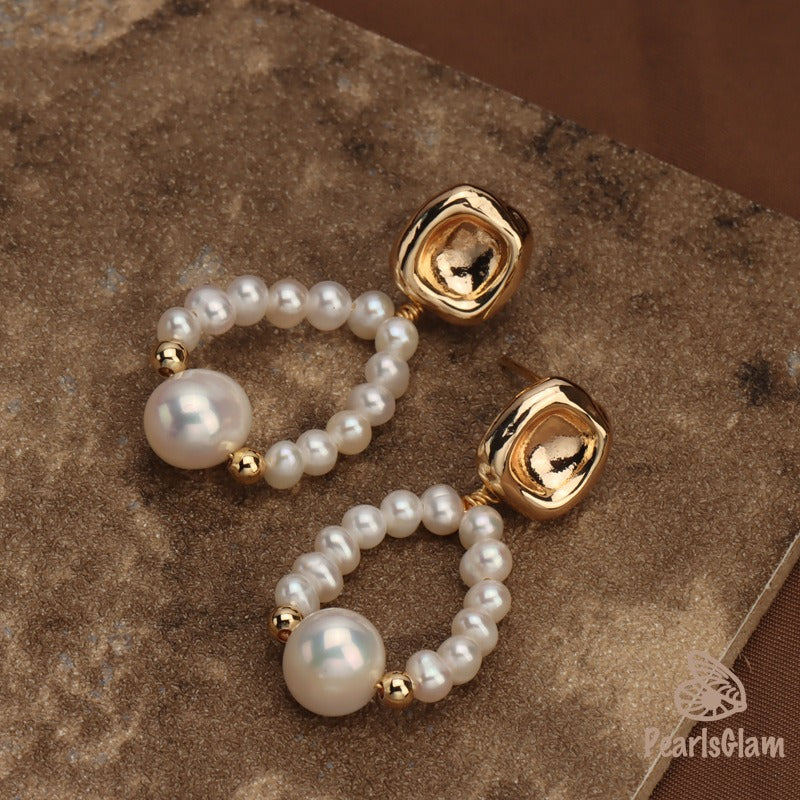 Golden Bloom Pearl Hoops