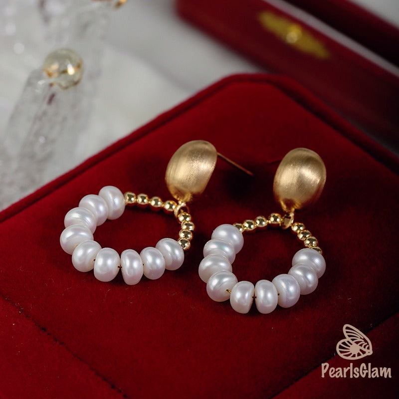 Pearl & Gold Bead Hoop Earrings