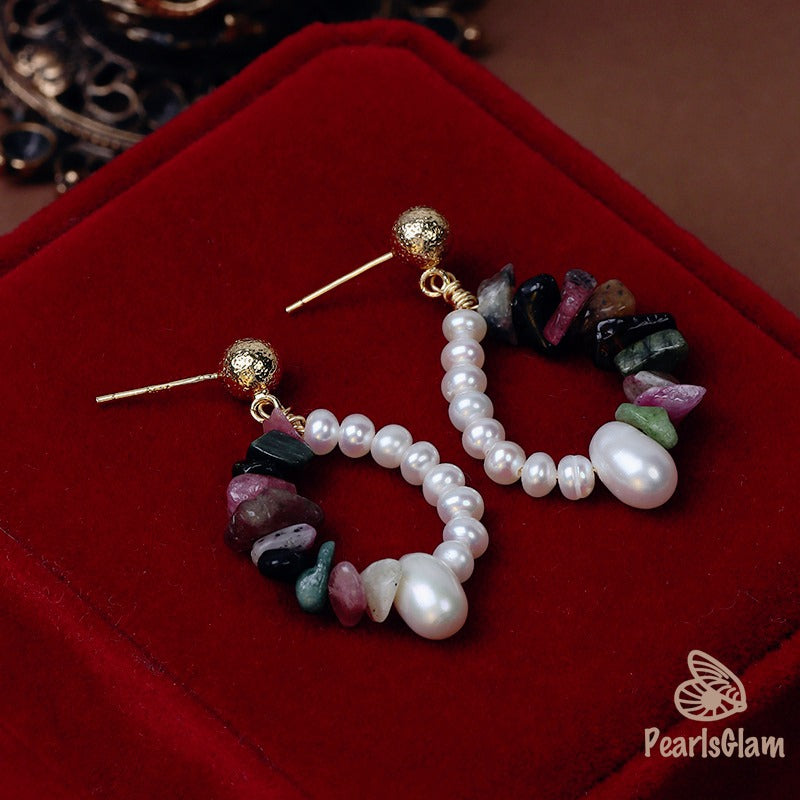 Mixed Stone Pearl Earrings