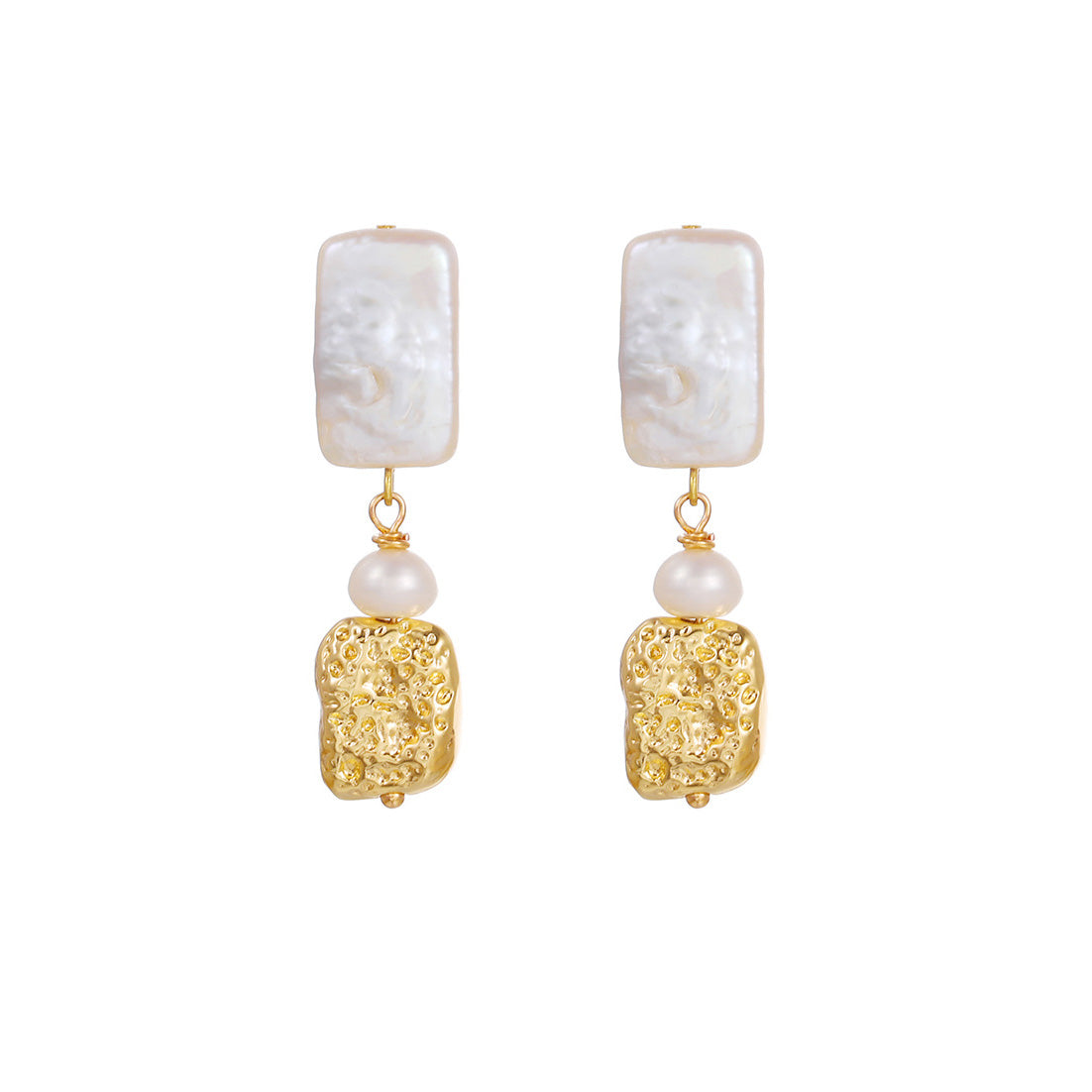 Square Baroque Pearl Gold Earrings