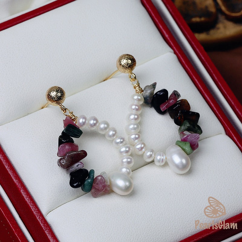 Mixed Stone Pearl Earrings