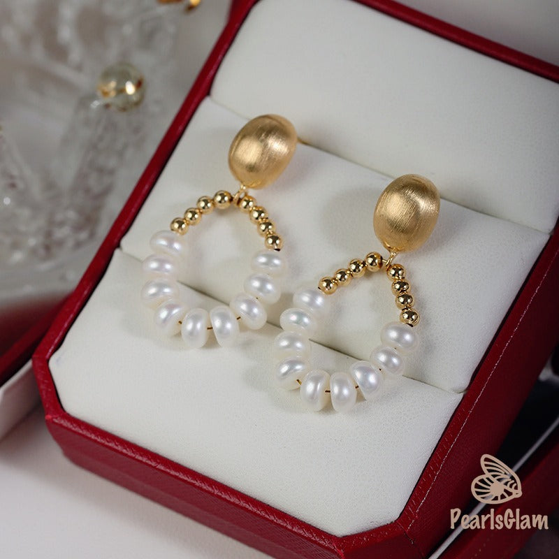 Pearl & Gold Bead Hoop Earrings
