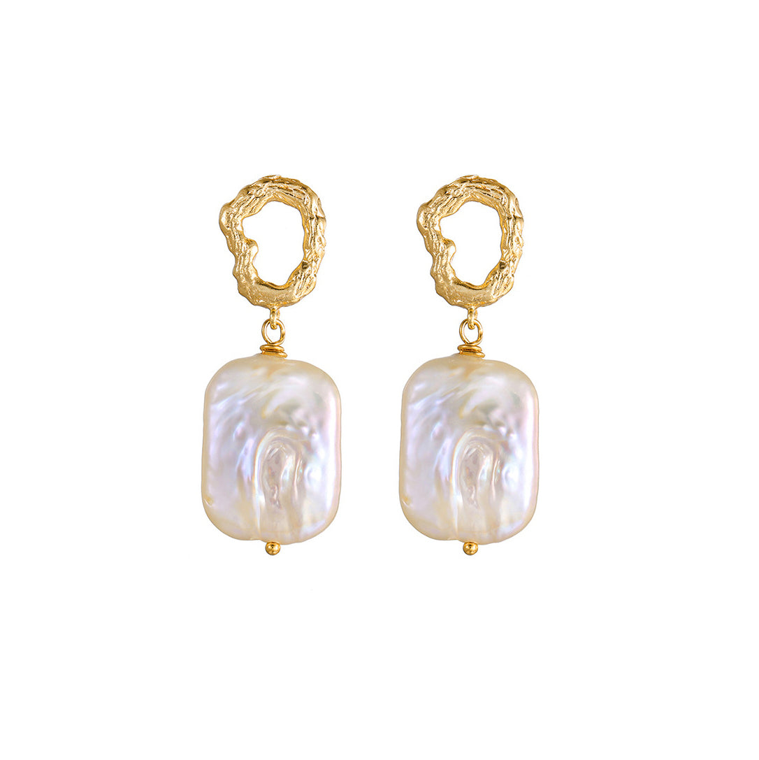 White Square Baroque Freshwater Pearl Drop Earrings