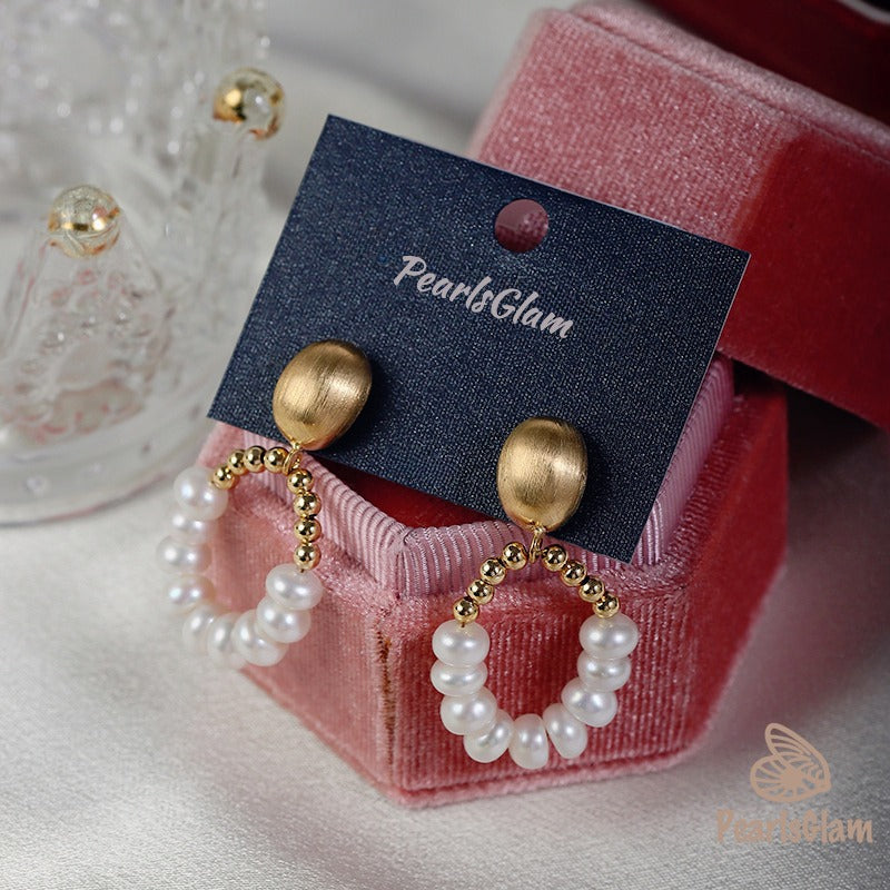 Pearl & Gold Bead Hoop Earrings