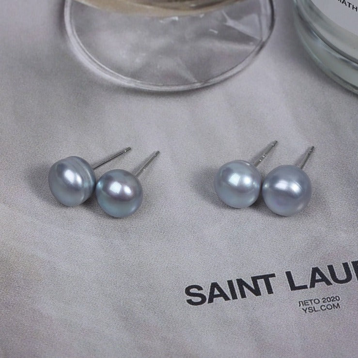 The Luster and Color Display of the 8mm Freshwater Pearl Stud Earrings- Gray