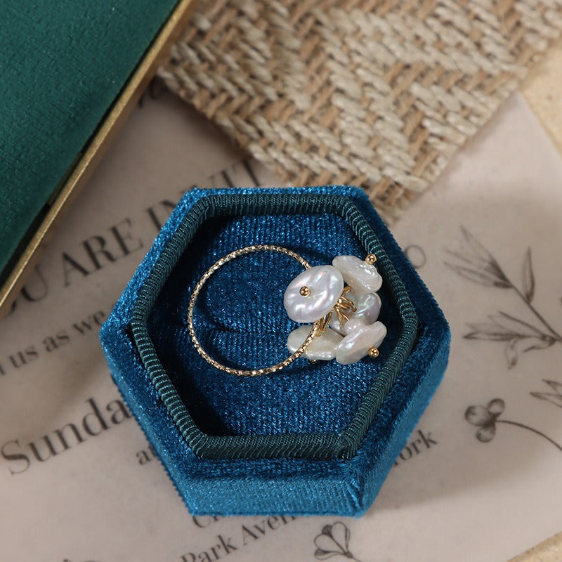 Flower-shaped freshwater keshi pearl ring-01