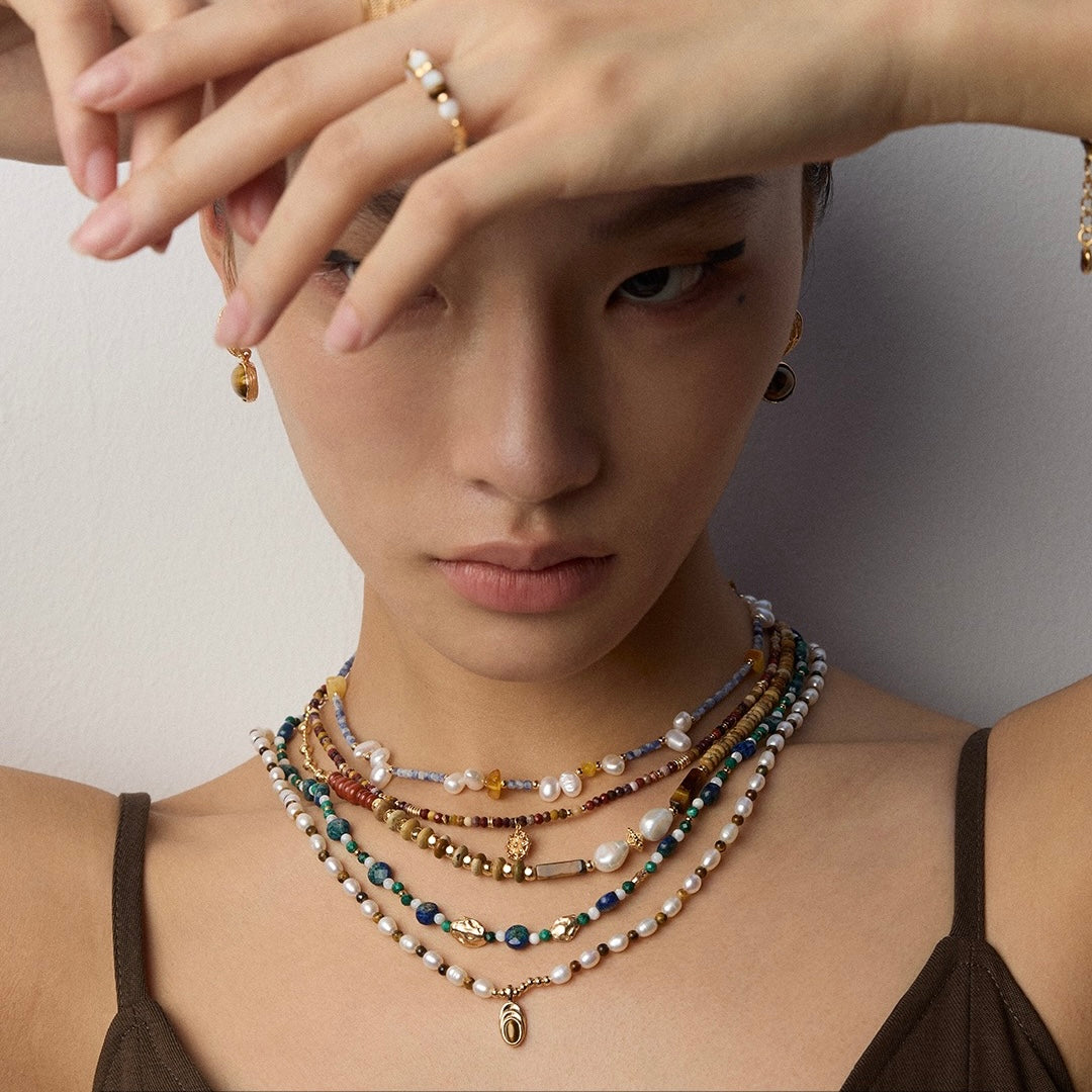 Golden Gaze – Tiger Eye & Pearl Pendant Necklace