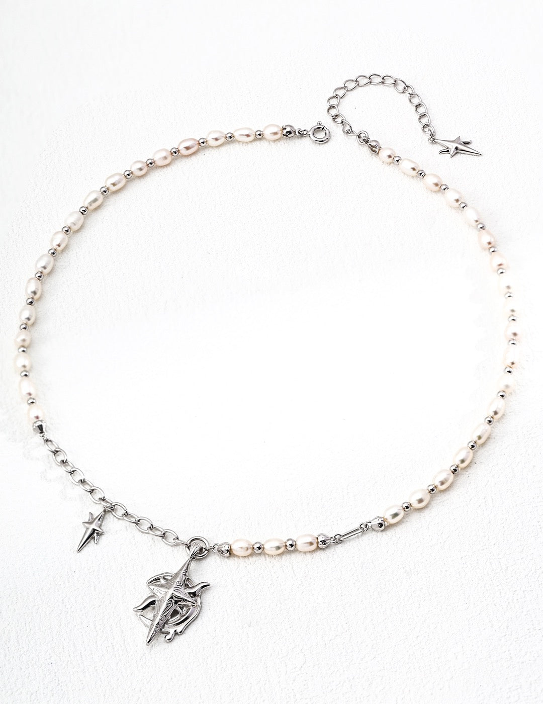 Star & Moon Guardian – Pearl Charm Necklace