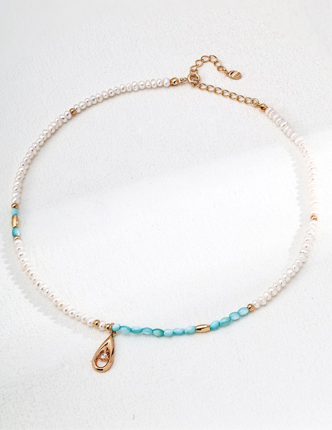 Ocean Dew – Blue Shell & Pearl Necklace