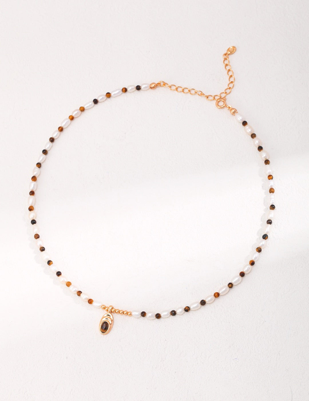 Golden Gaze – Tiger Eye & Pearl Pendant Necklace