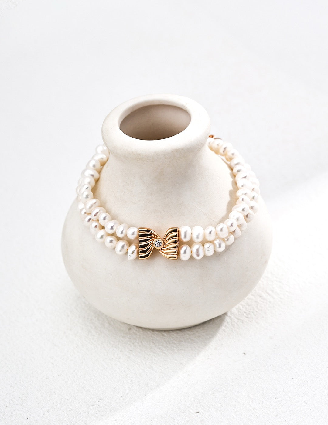 Bow Charm – Double Strand Pearl Bracelet Set