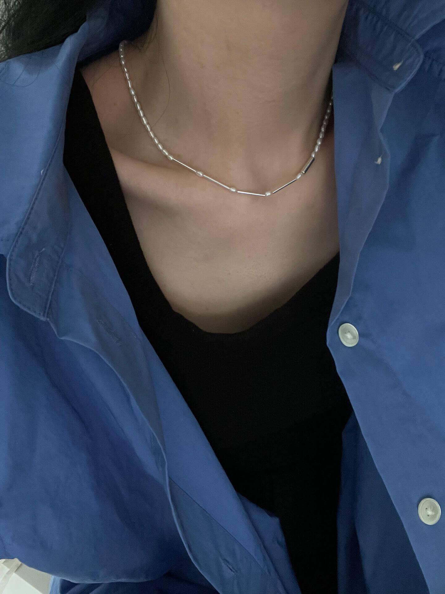 Pearl and Silver Tube Necklace